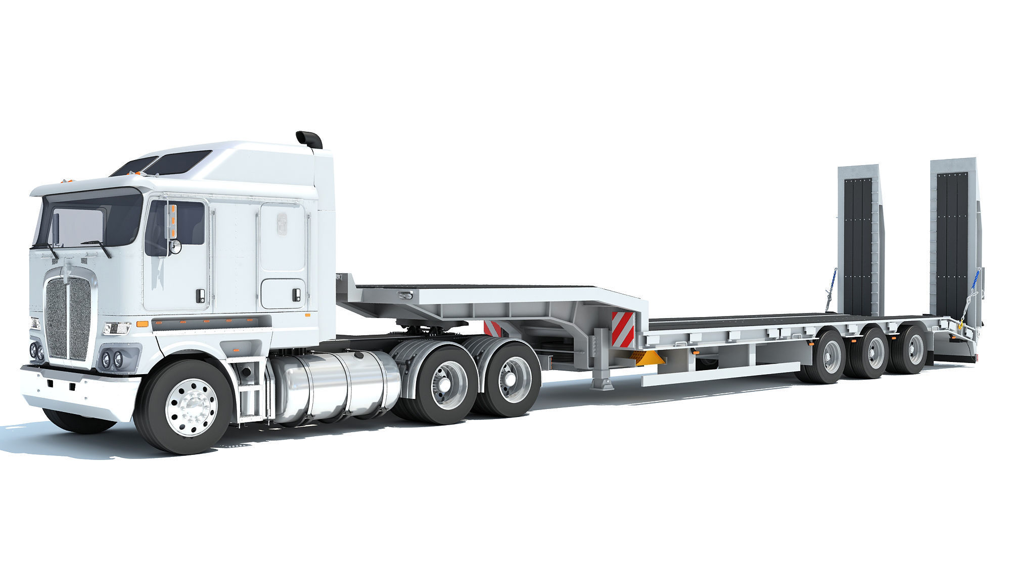 Truck with Platform Trailer 3D model_8