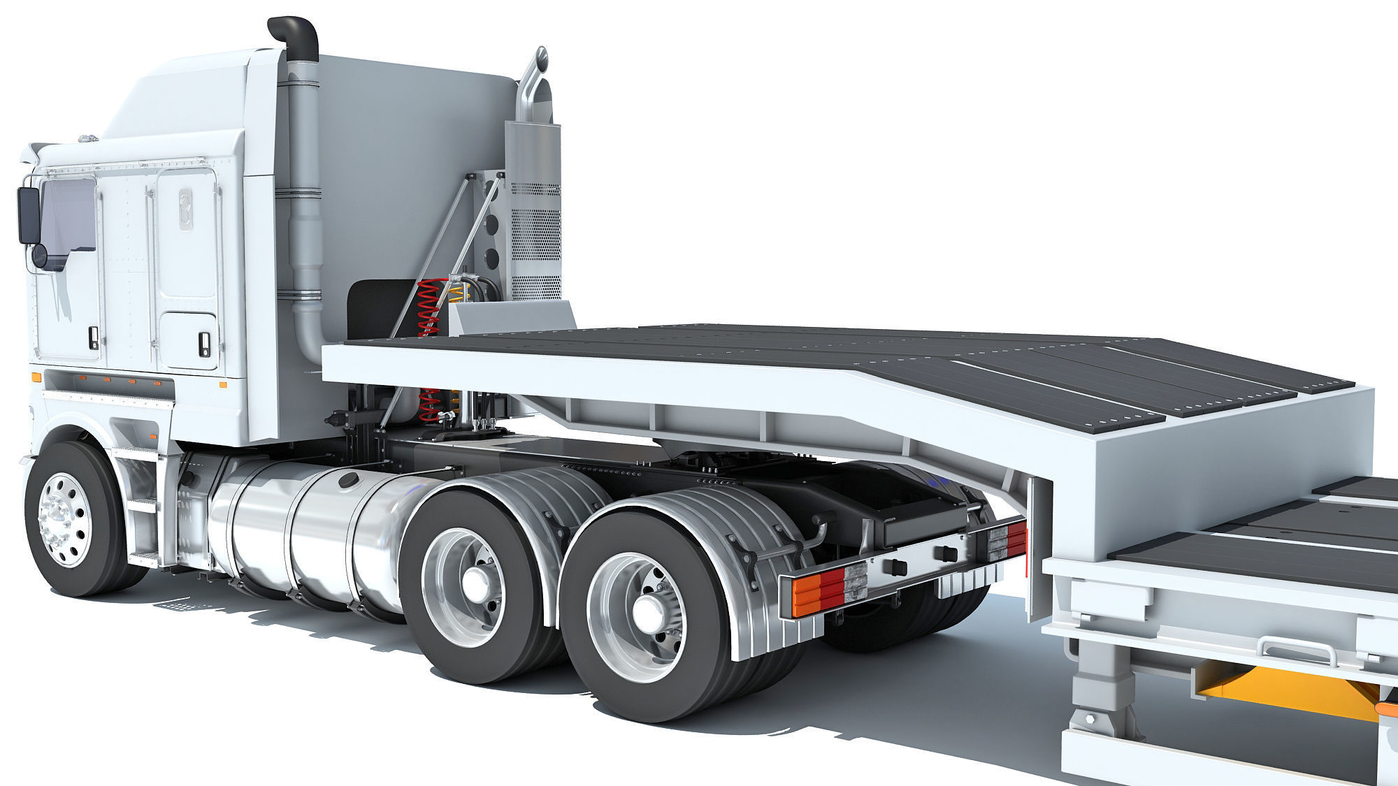Truck with Platform Trailer 3D model_13