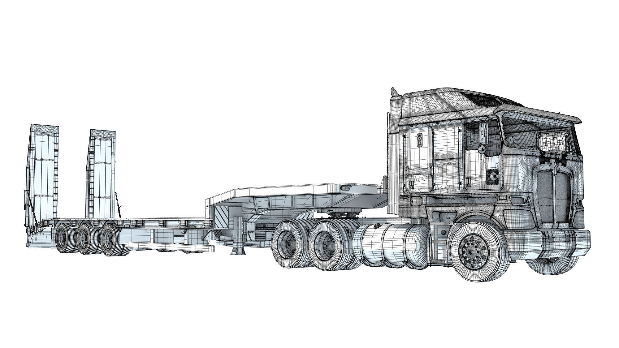 Truck with Platform Trailer 3D model_20