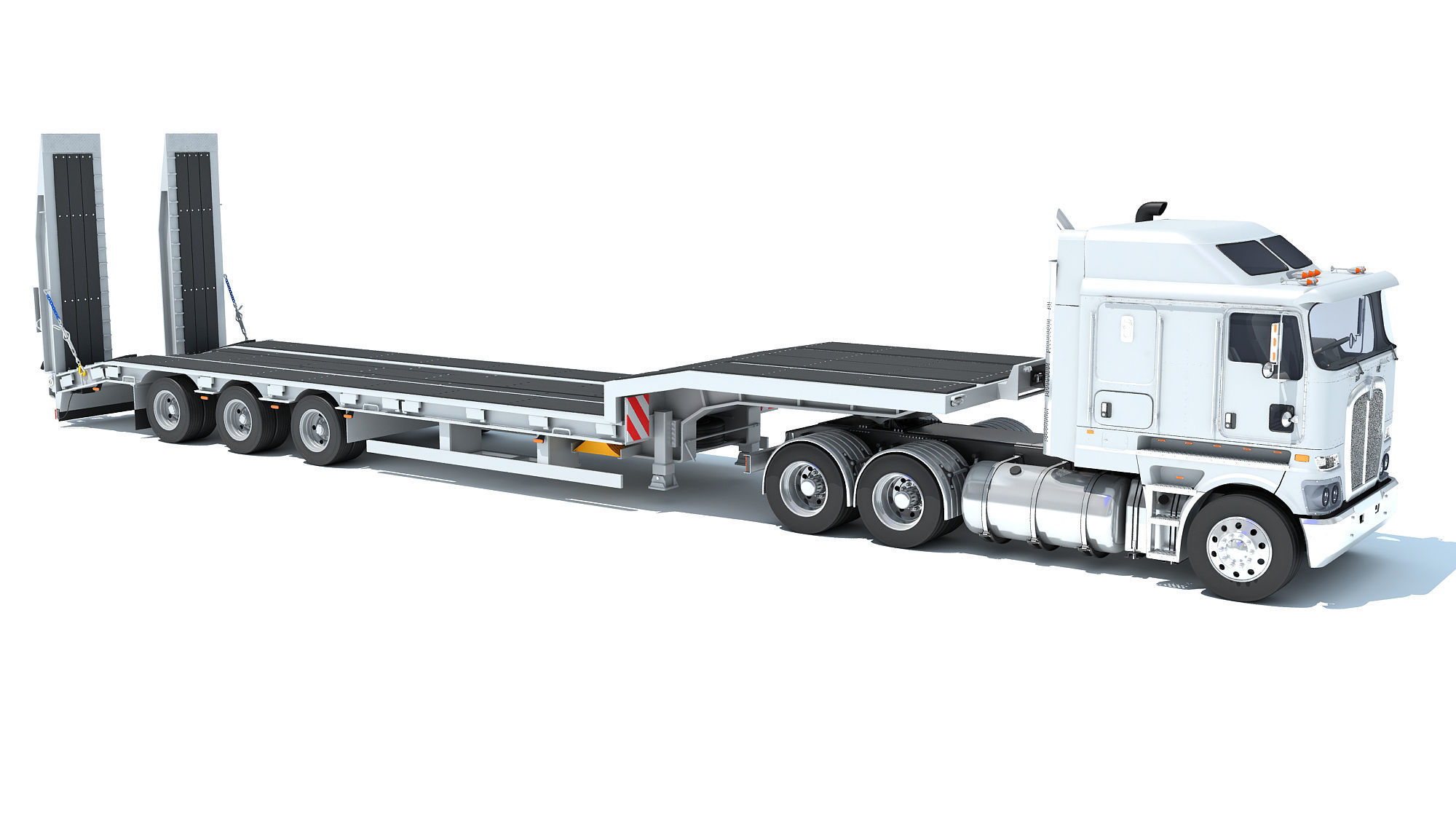 Truck with Platform Trailer 3D model_7