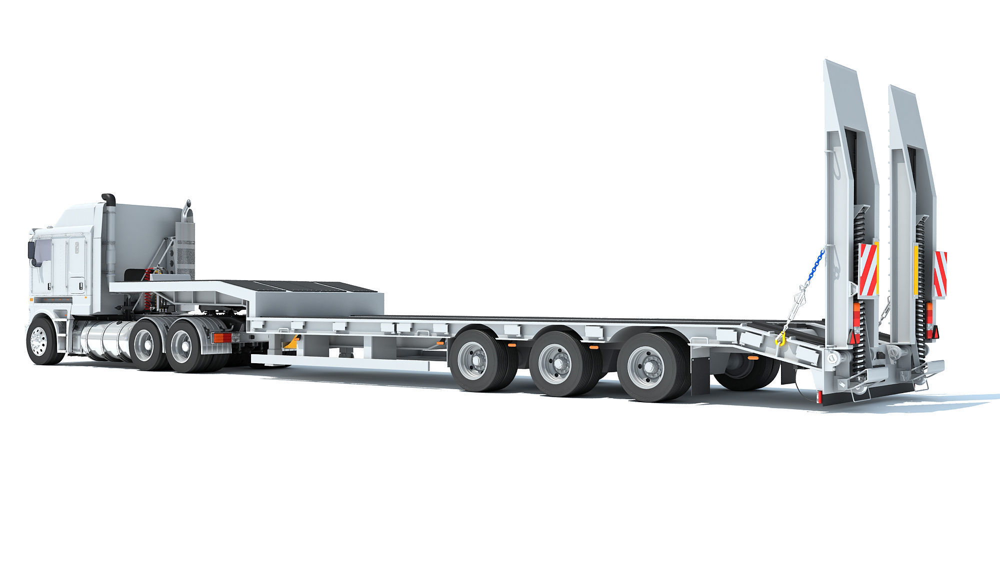 Truck with Platform Trailer 3D model_2