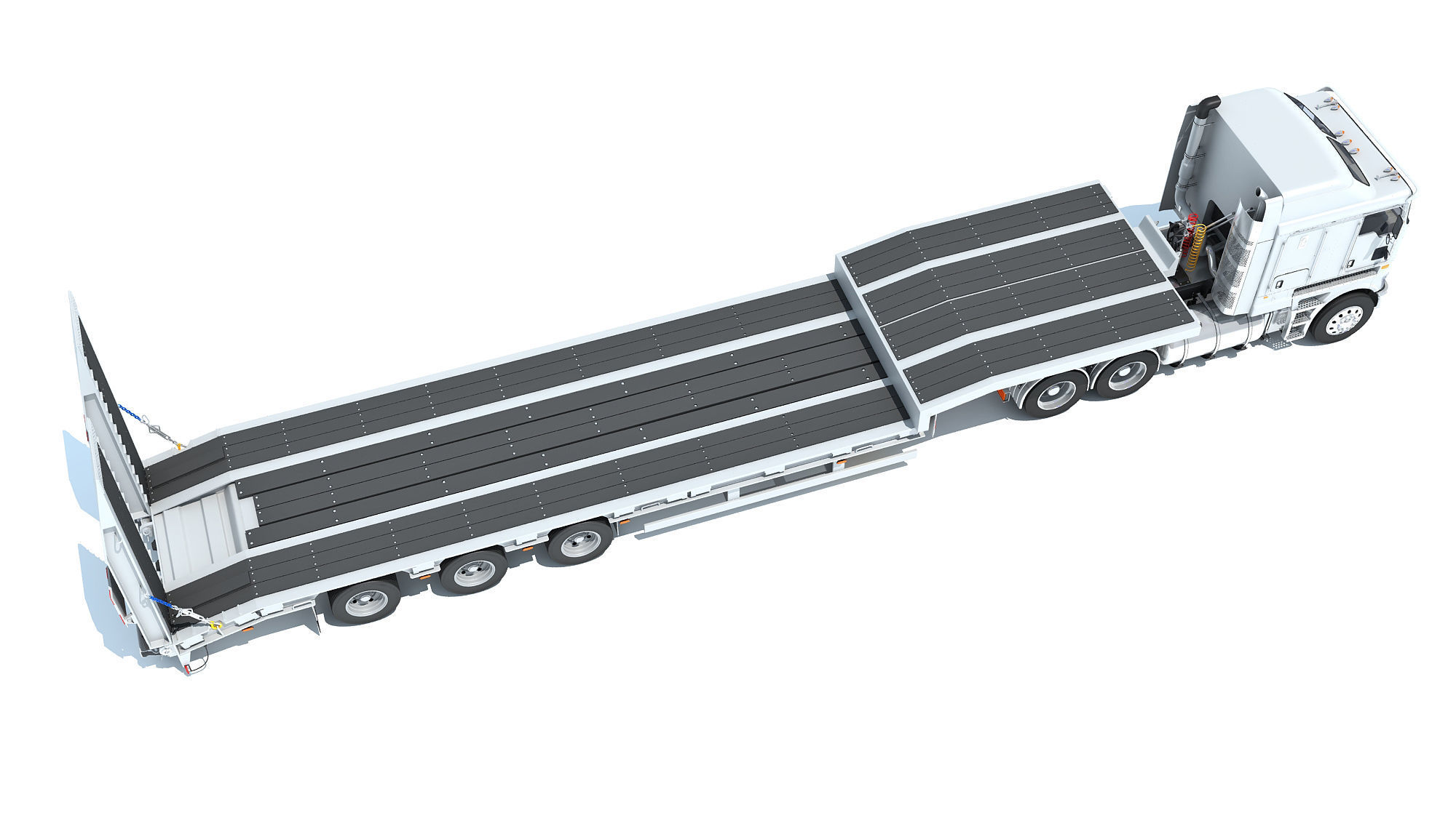 Truck with Platform Trailer 3D model_6