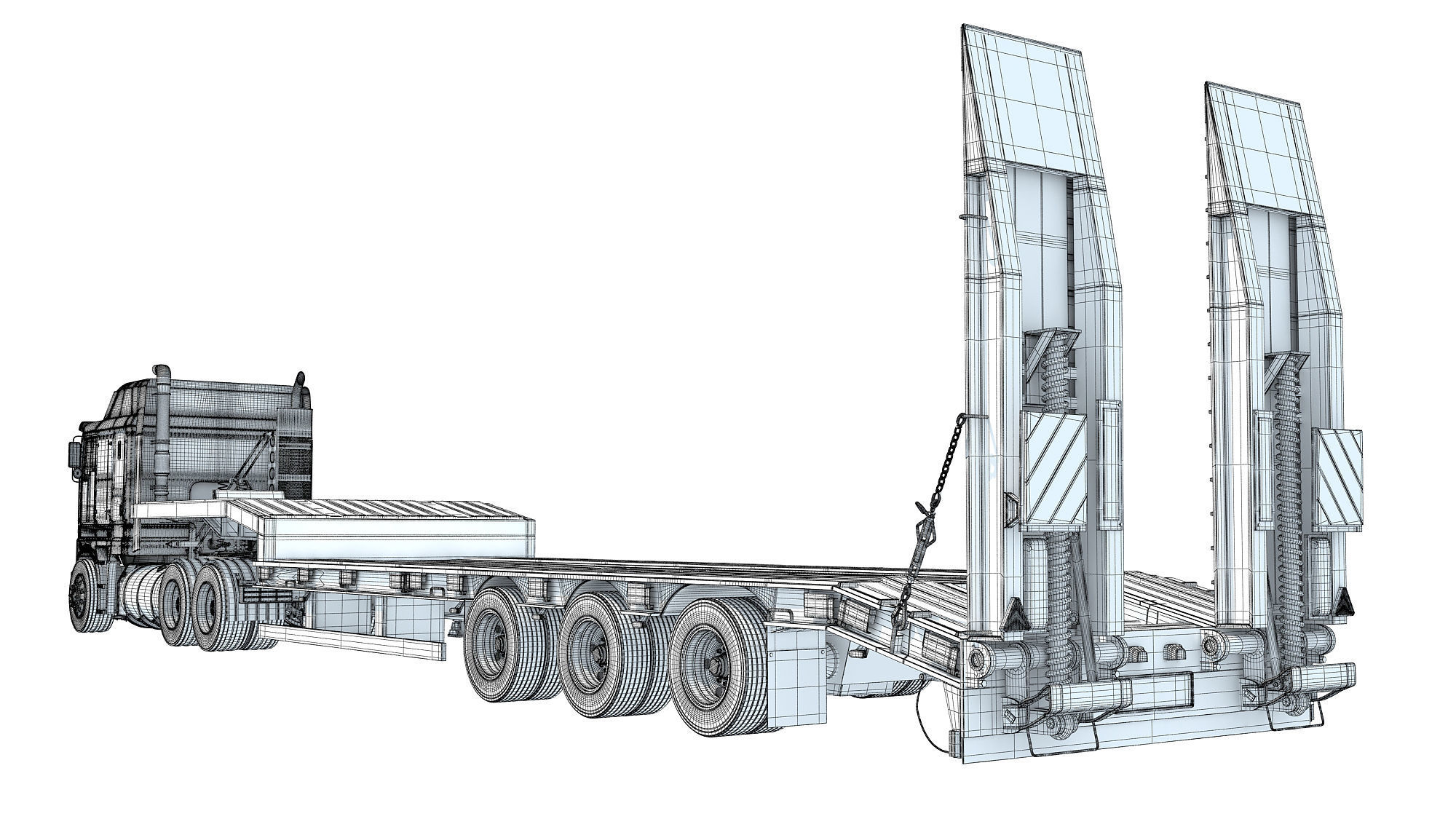 Truck with Platform Trailer 3D model_18
