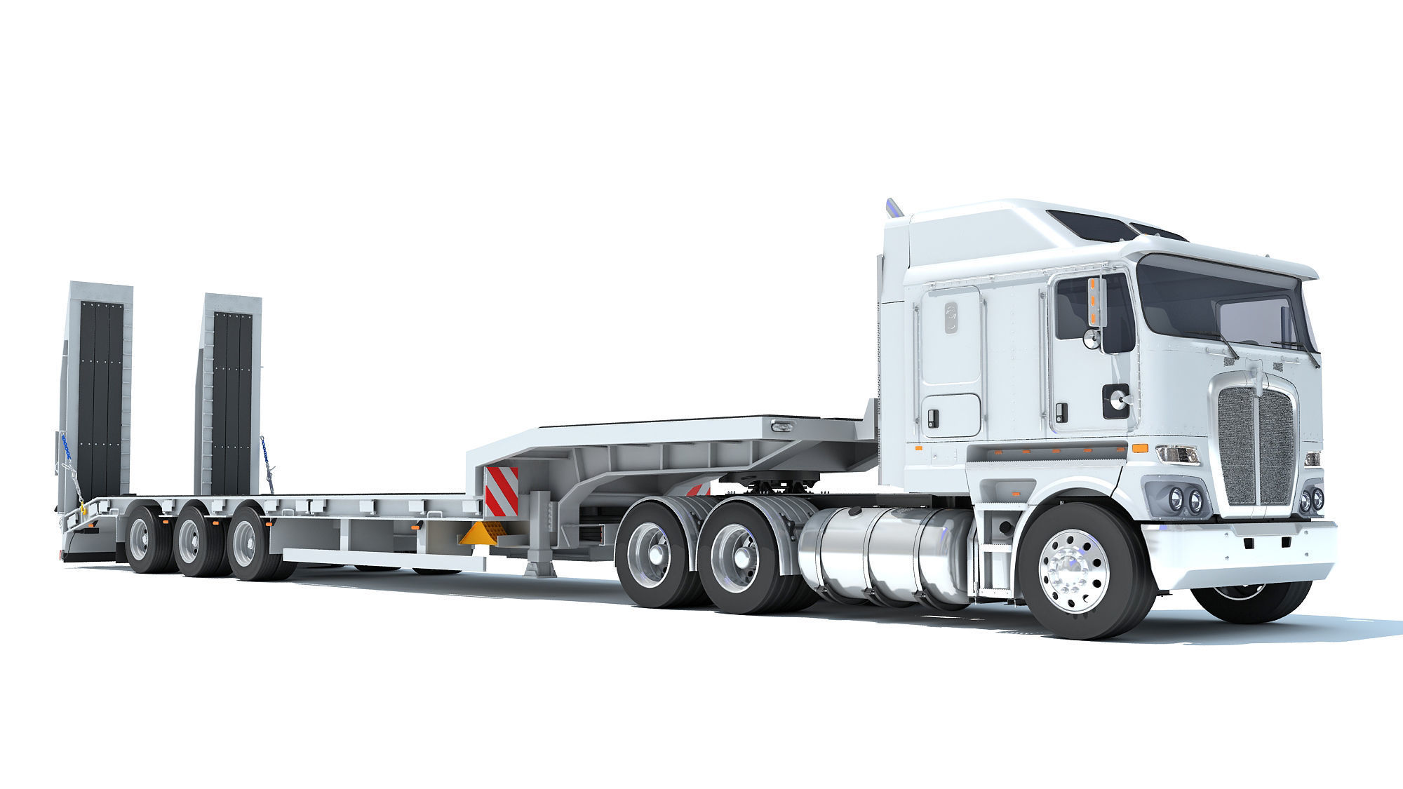 Truck with Platform Trailer 3D model_9