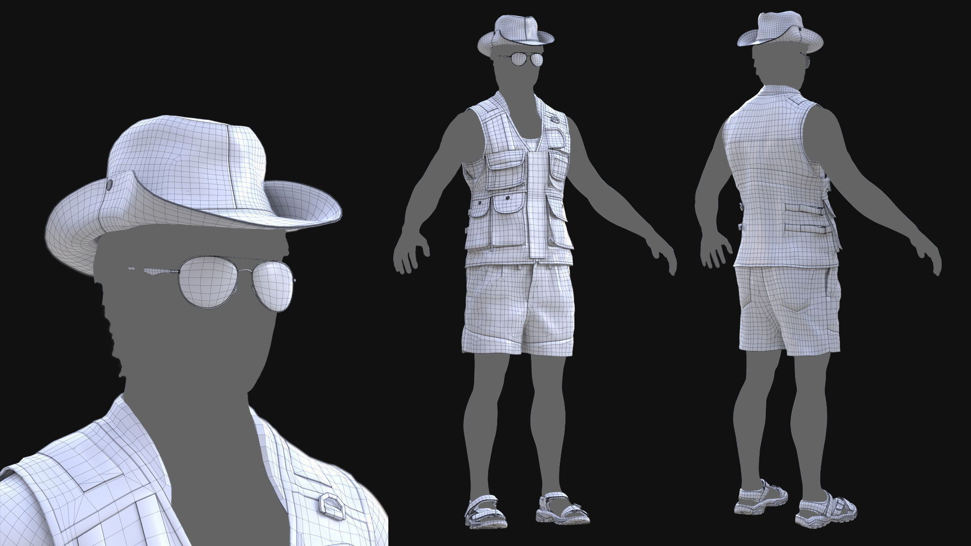 Male Summer Outfit 13 Low-poly 3D model_5