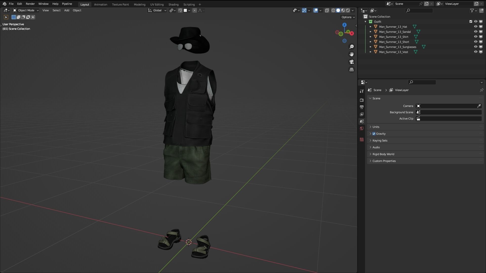 Male Summer Outfit 13 Low-poly 3D model_3