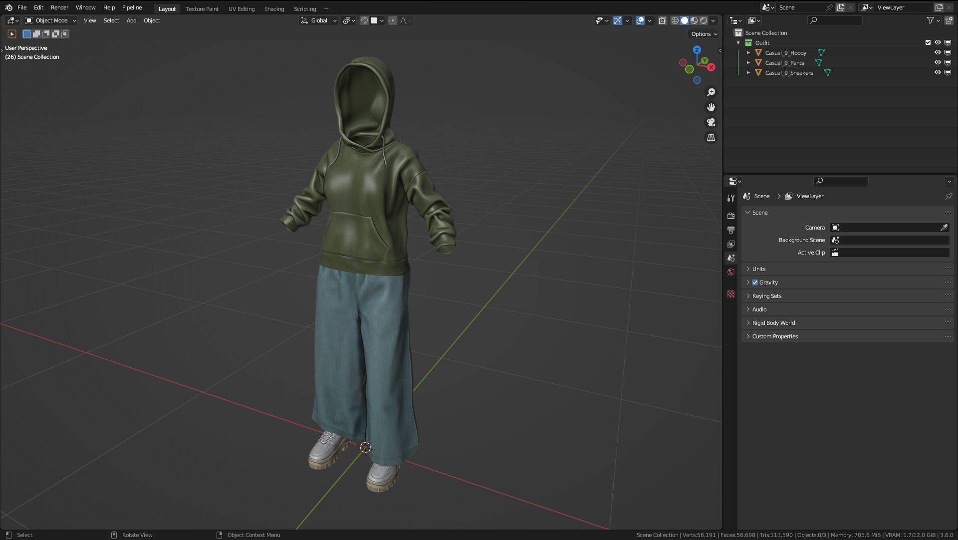 Female Casual Outfit 9 Low-poly 3D model_3