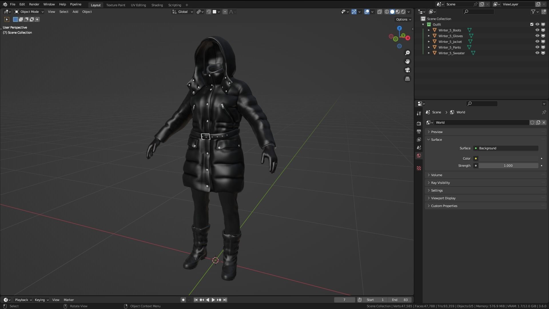 Female Winter Outfit 5 Low-poly 3D model_3
