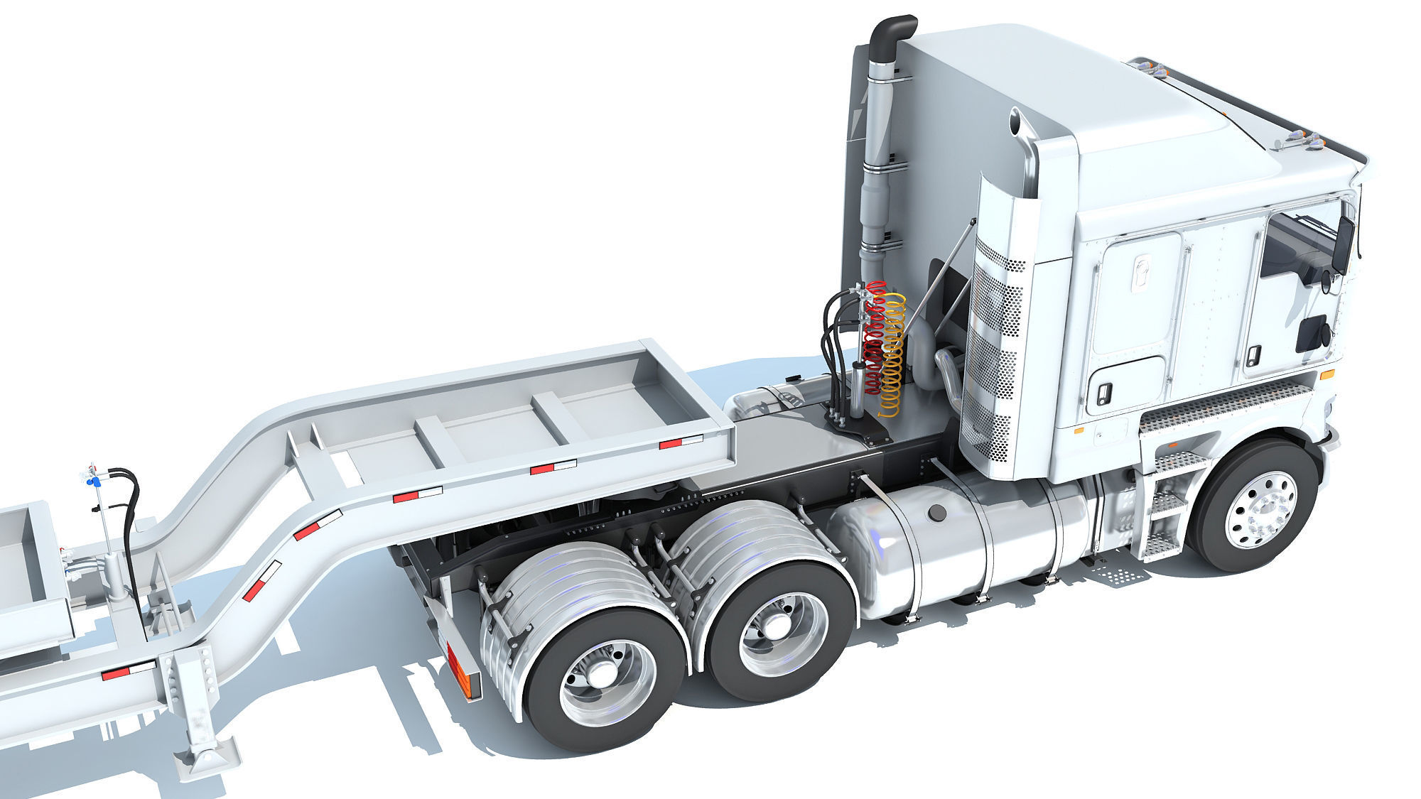 Semi Truck with Lowboy Trailer 3D model_14