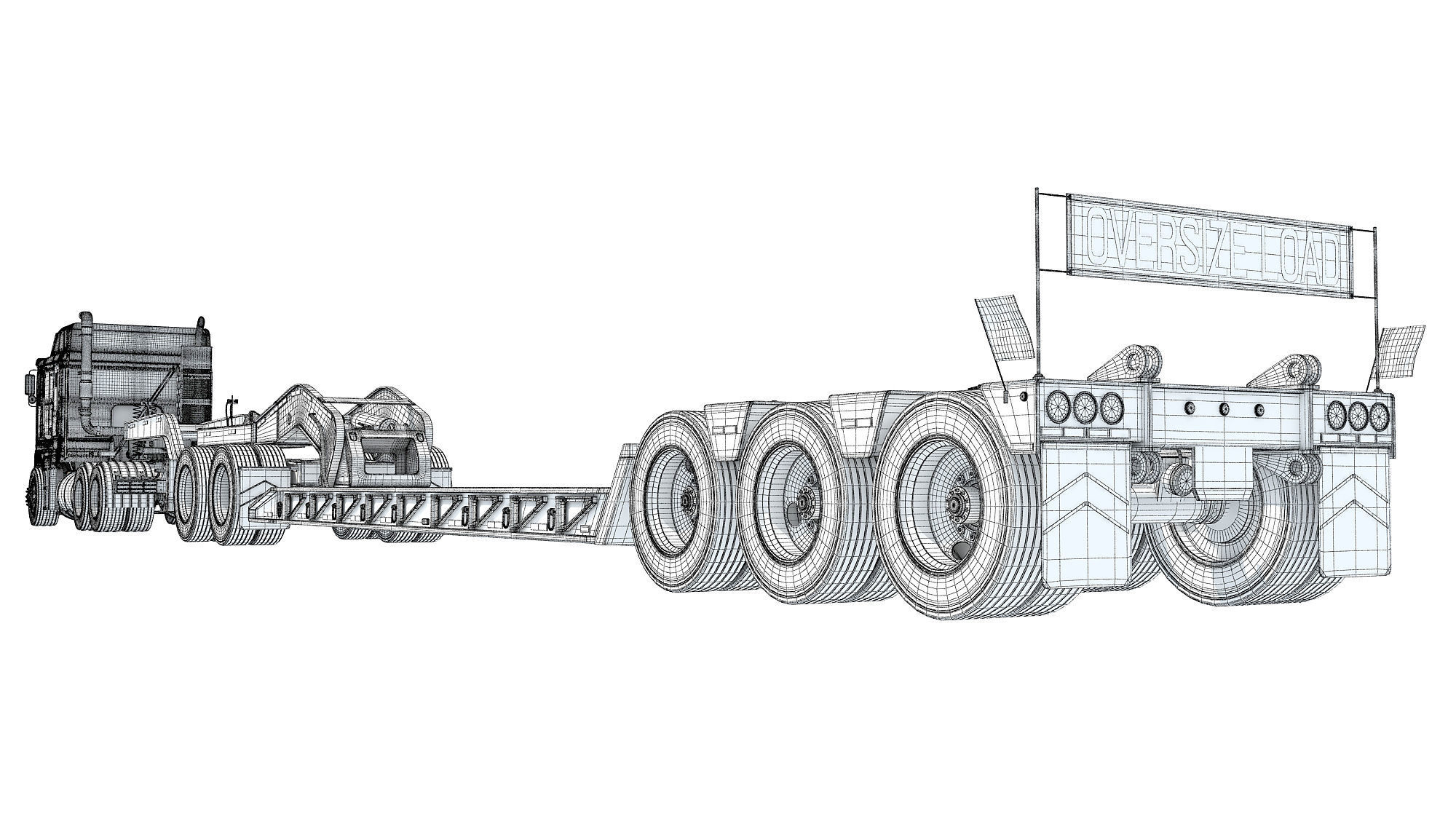 Semi Truck with Lowboy Trailer 3D model_18