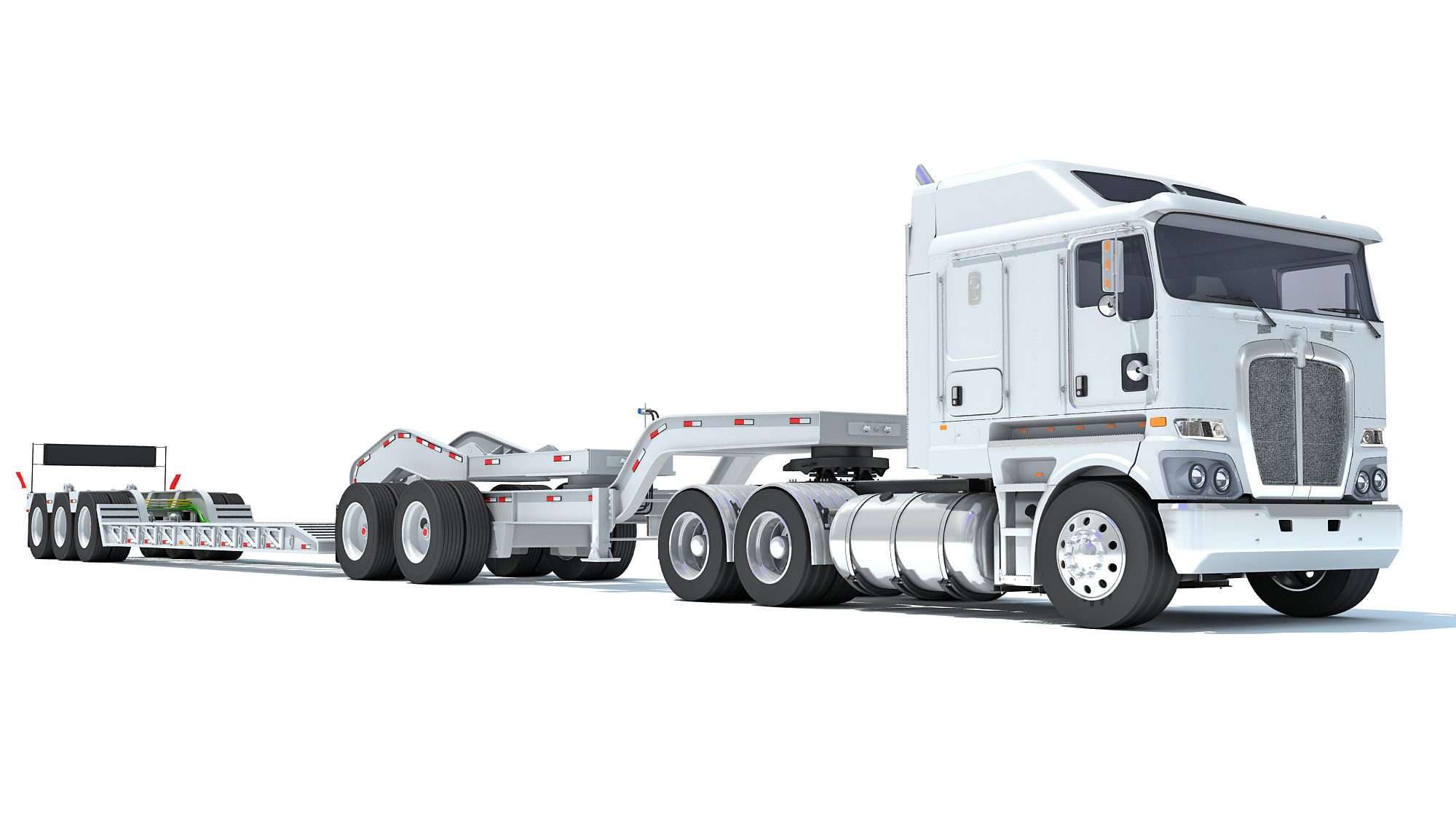 Semi Truck with Lowboy Trailer 3D model_9