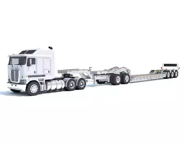 Semi Truck with Lowboy Trailer 3D model