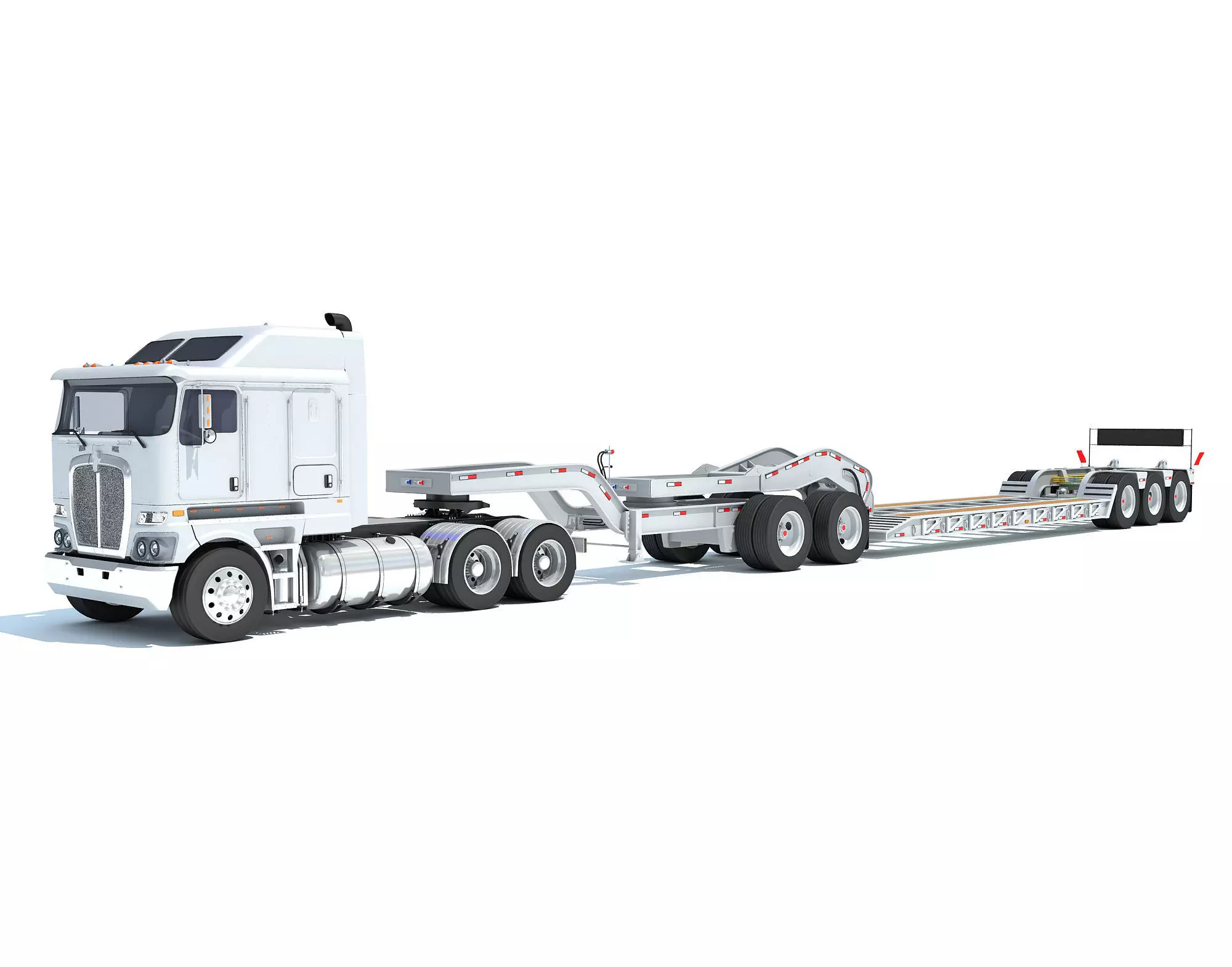 Semi Truck with Lowboy Trailer 3D model_0