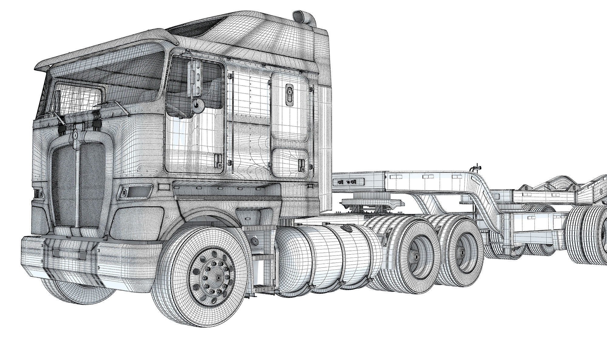 Semi Truck with Lowboy Trailer 3D model_21