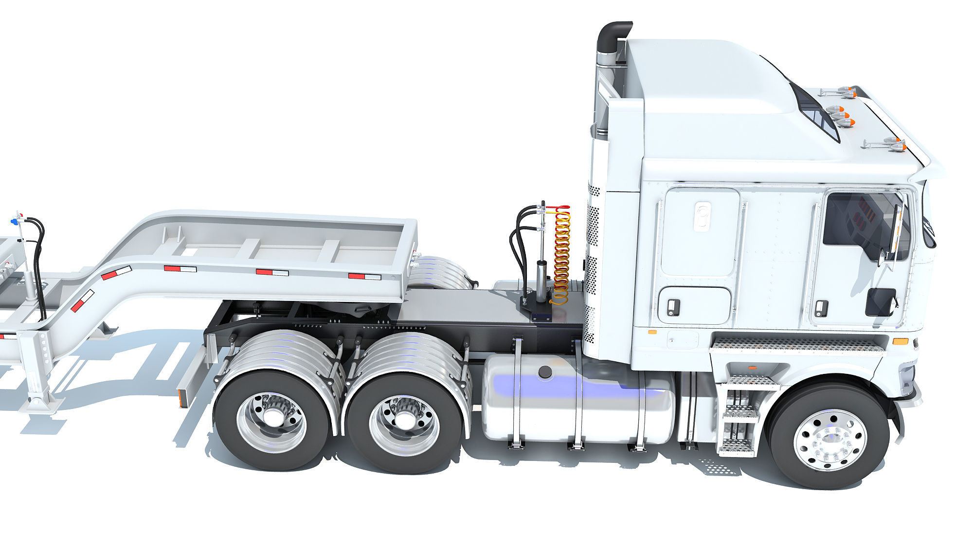 Semi Truck with Lowboy Trailer 3D model_16
