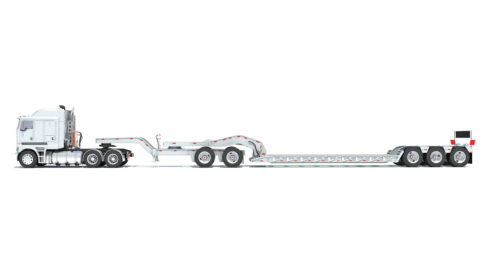 Semi Truck with Lowboy Trailer 3D model_1