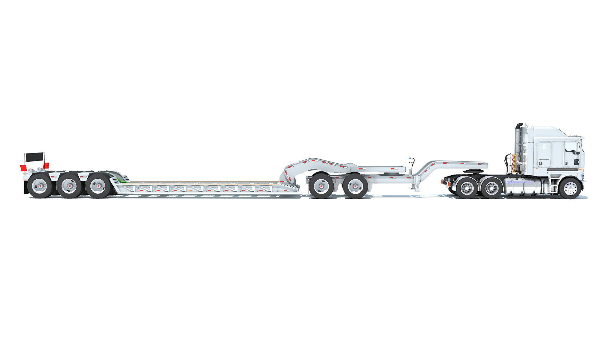 Semi Truck with Lowboy Trailer 3D model_5