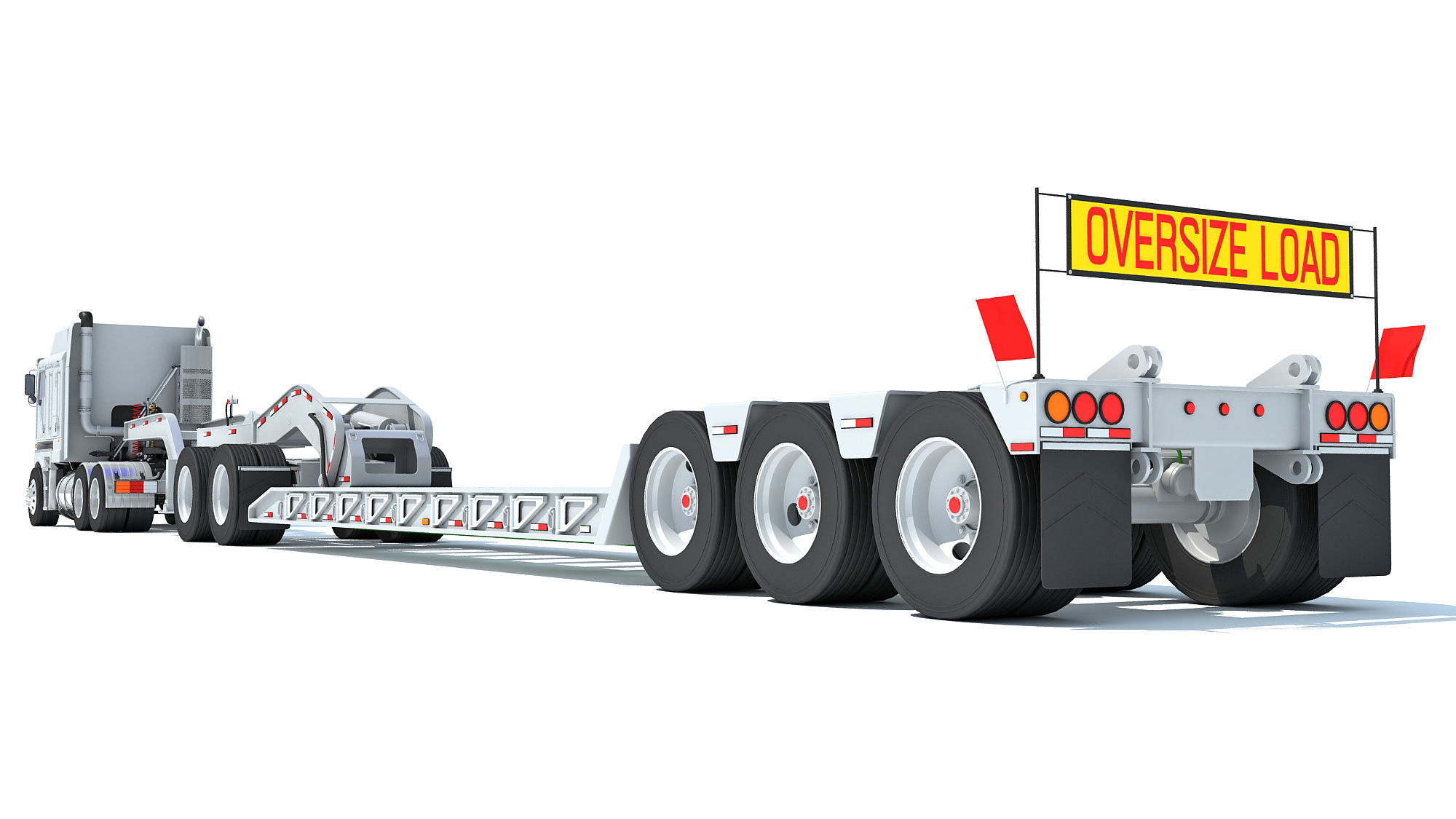 Semi Truck with Lowboy Trailer 3D model_3