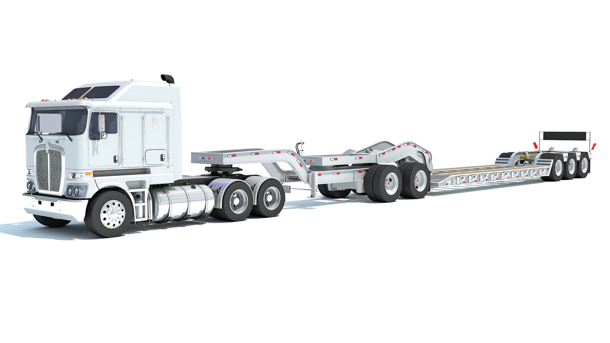 Semi Truck with Lowboy Trailer 3D model_8