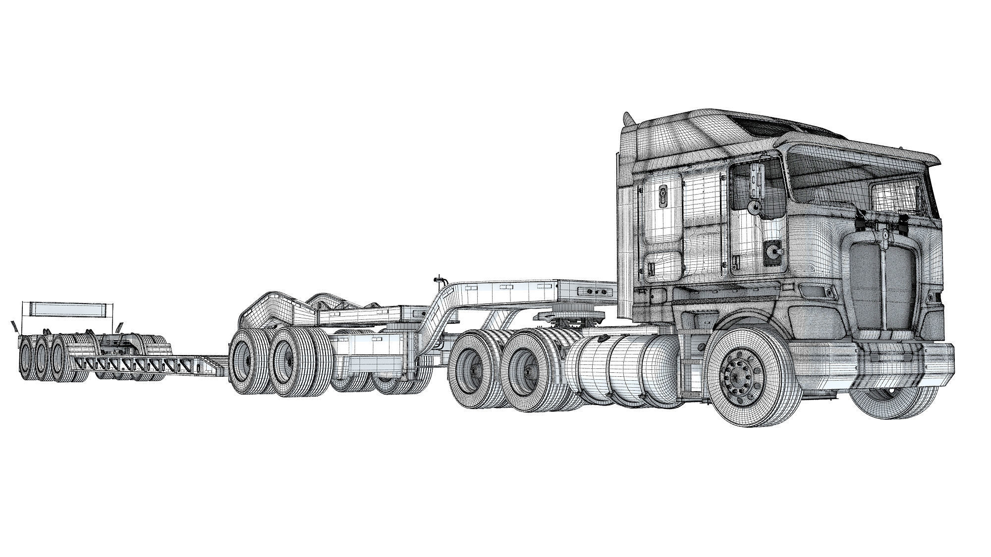 Semi Truck with Lowboy Trailer 3D model_20