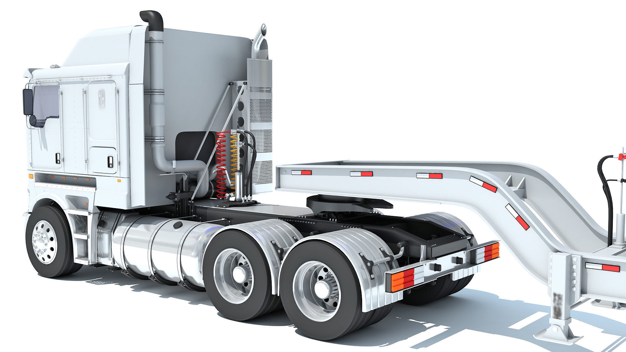 Semi Truck with Lowboy Trailer 3D model_13