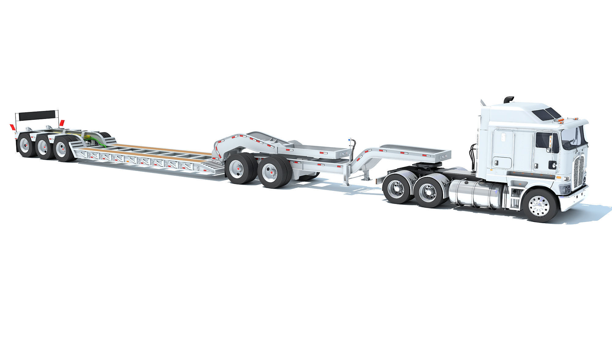 Semi Truck with Lowboy Trailer 3D model_7