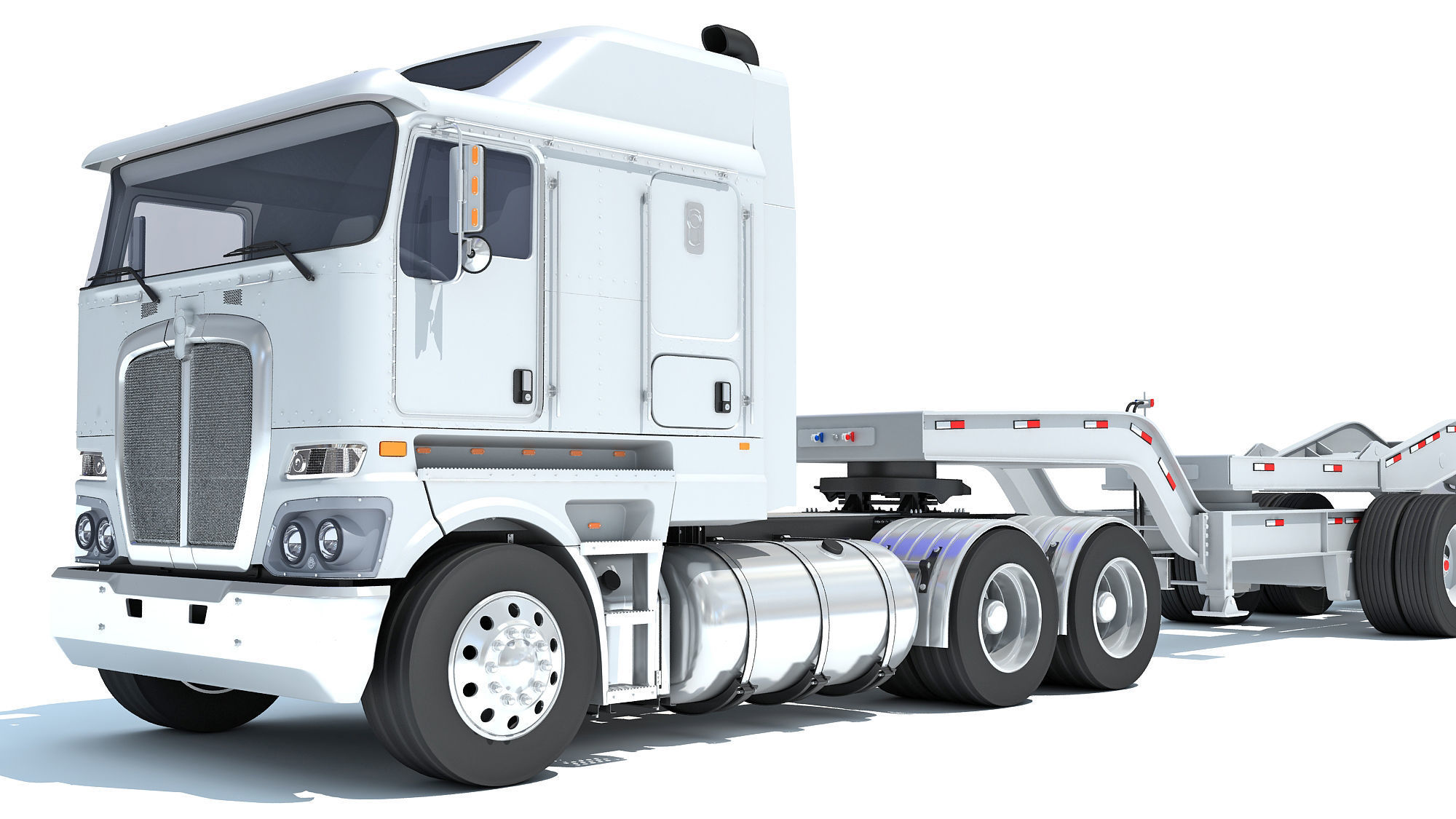 Semi Truck with Lowboy Trailer 3D model_12