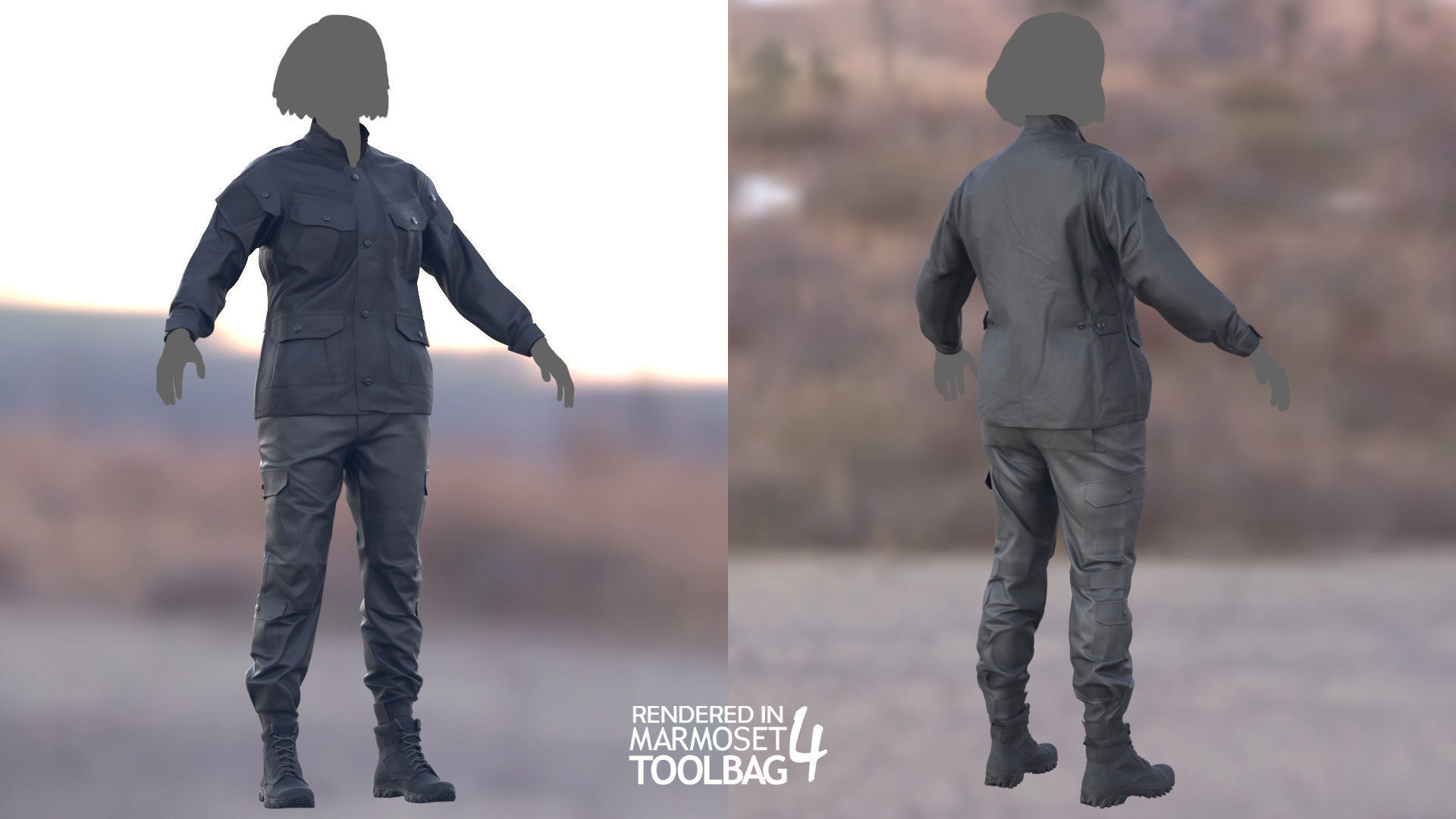 Female Military Outfit 2 Low-poly 3D model_2