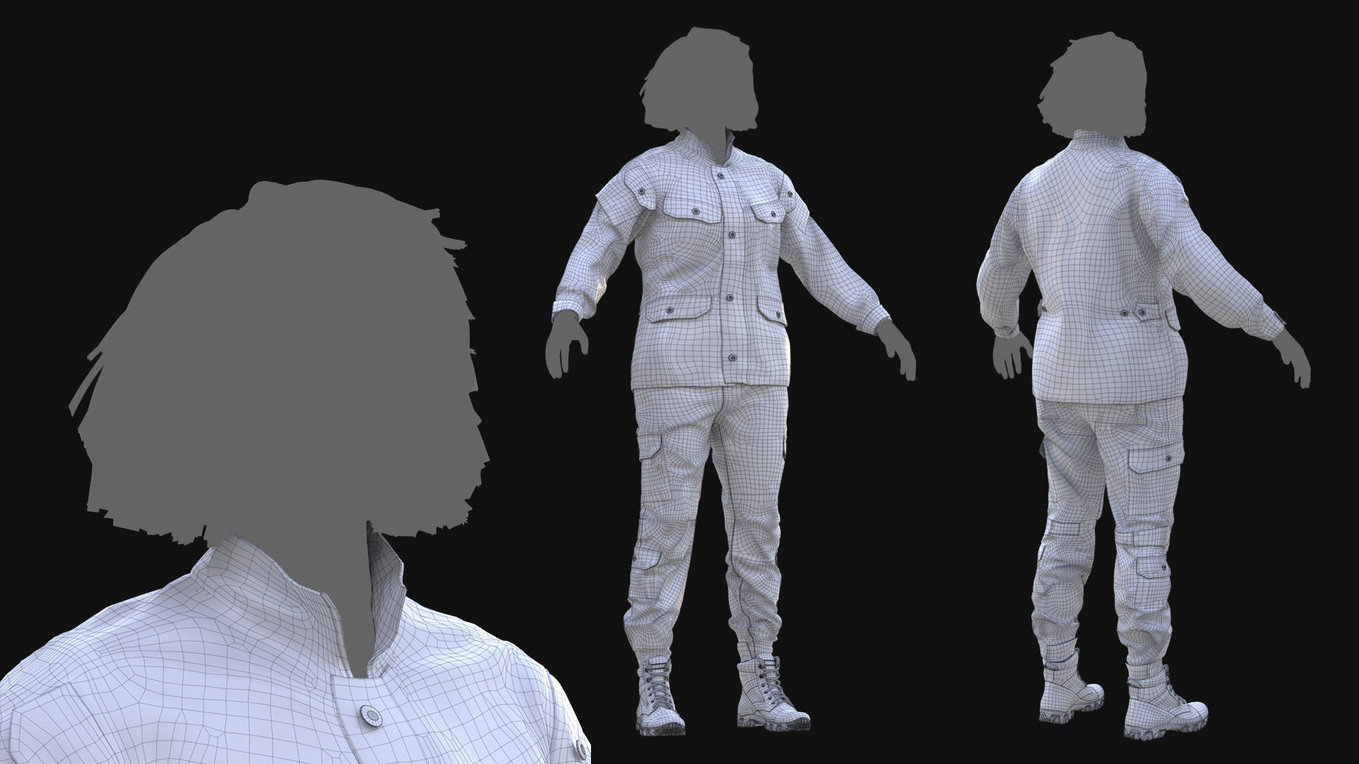 Female Military Outfit 2 Low-poly 3D model_7