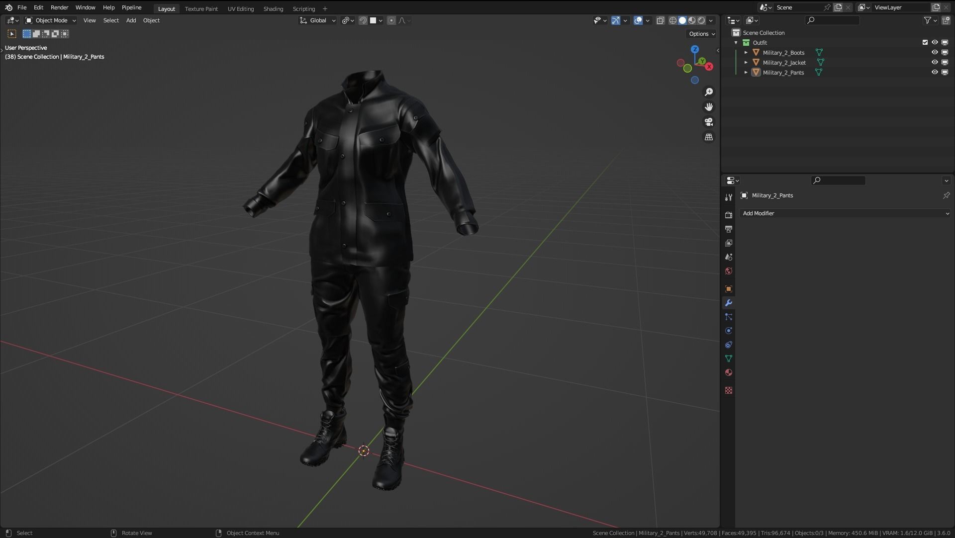 Female Military Outfit 2 Low-poly 3D model_3