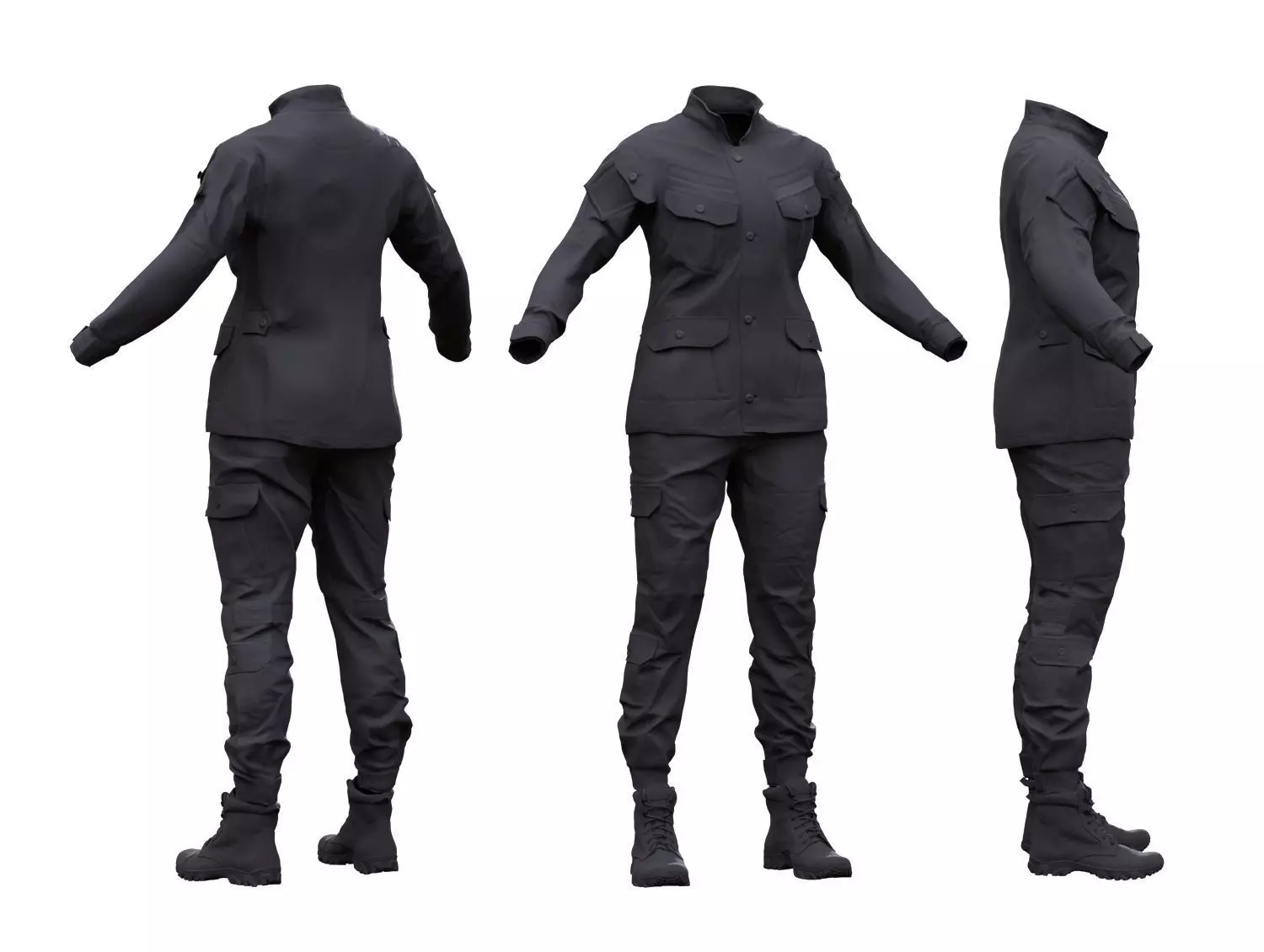 Female Military Outfit 2 Low-poly 3D model_0