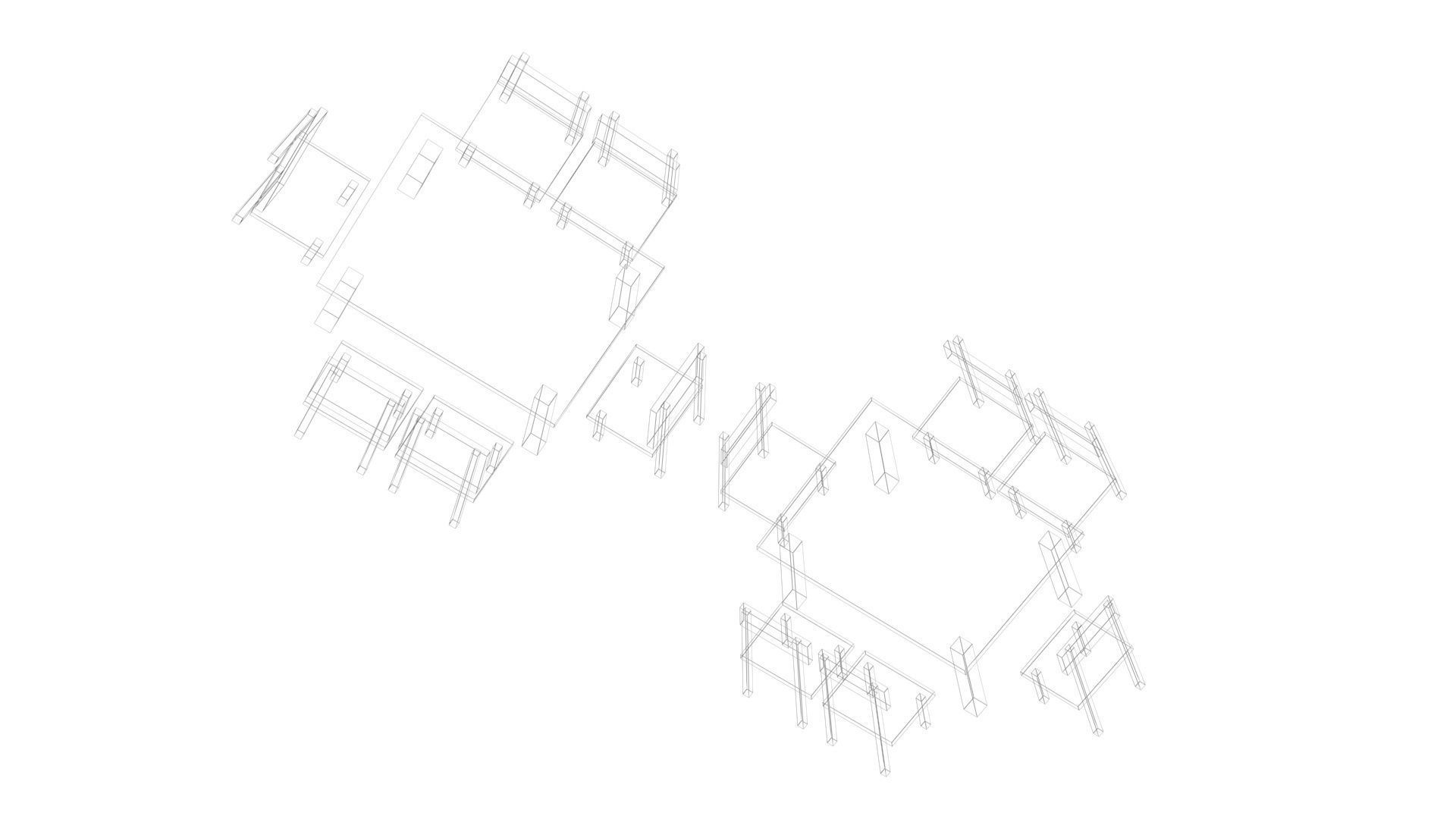 Low Poly Game Ready Table and Chairs Low-poly 3D model_16