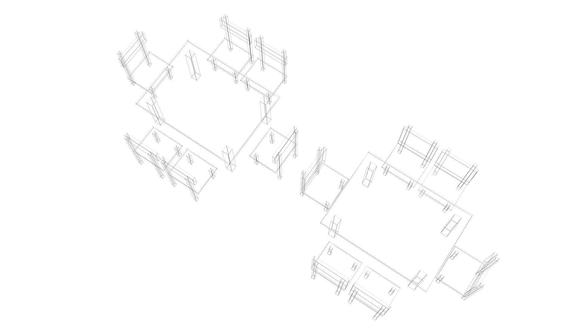 Low Poly Game Ready Table and Chairs Low-poly 3D model_15