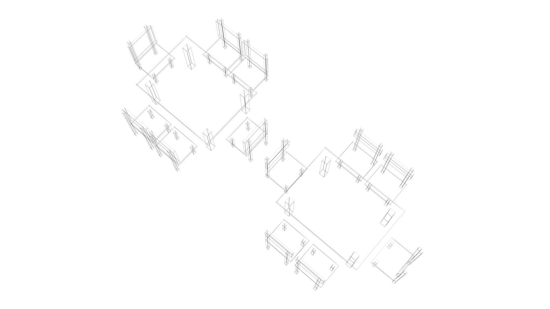 Low Poly Game Ready Table and Chairs Low-poly 3D model_13