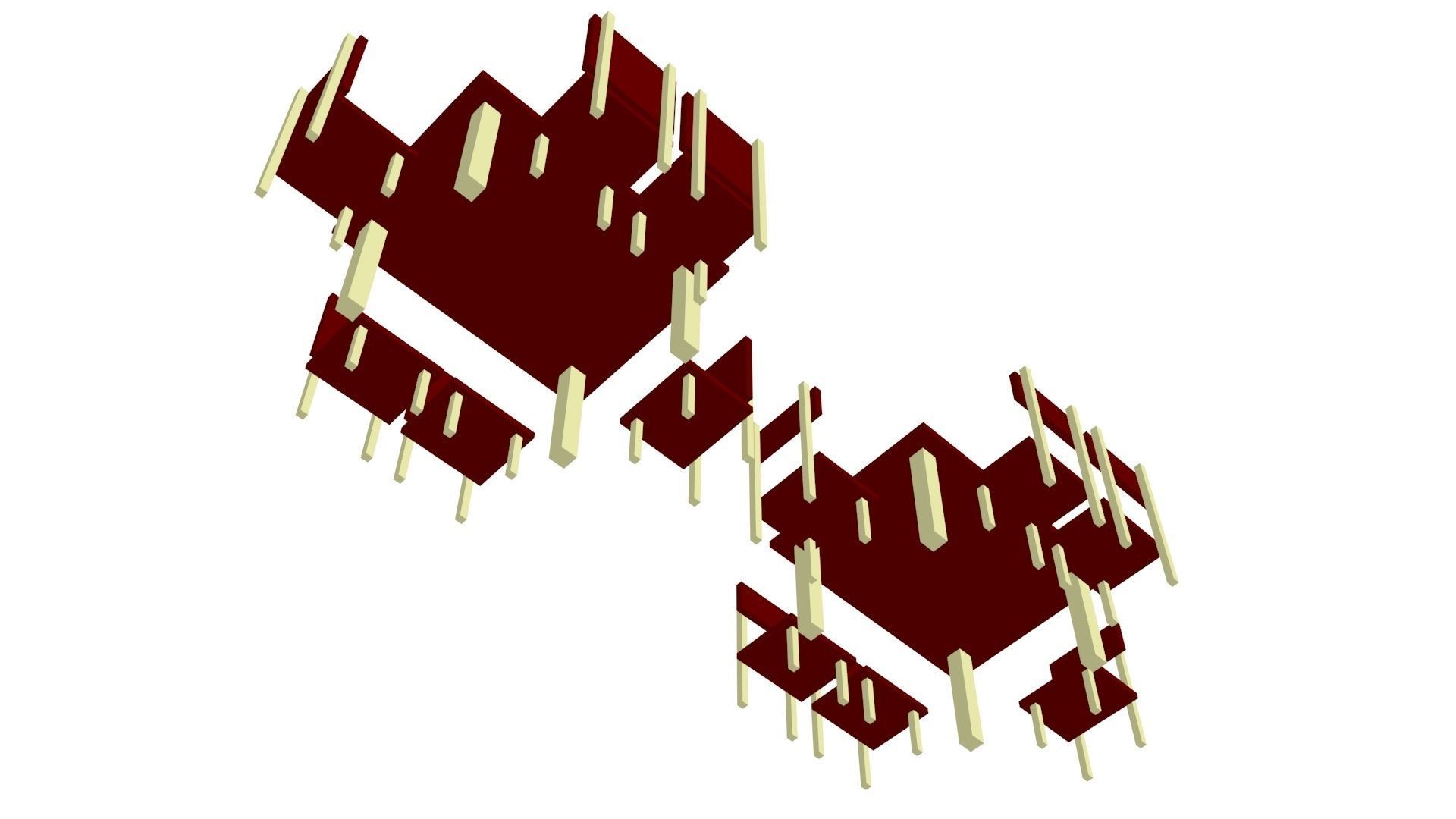 Low Poly Game Ready Table and Chairs Low-poly 3D model_5