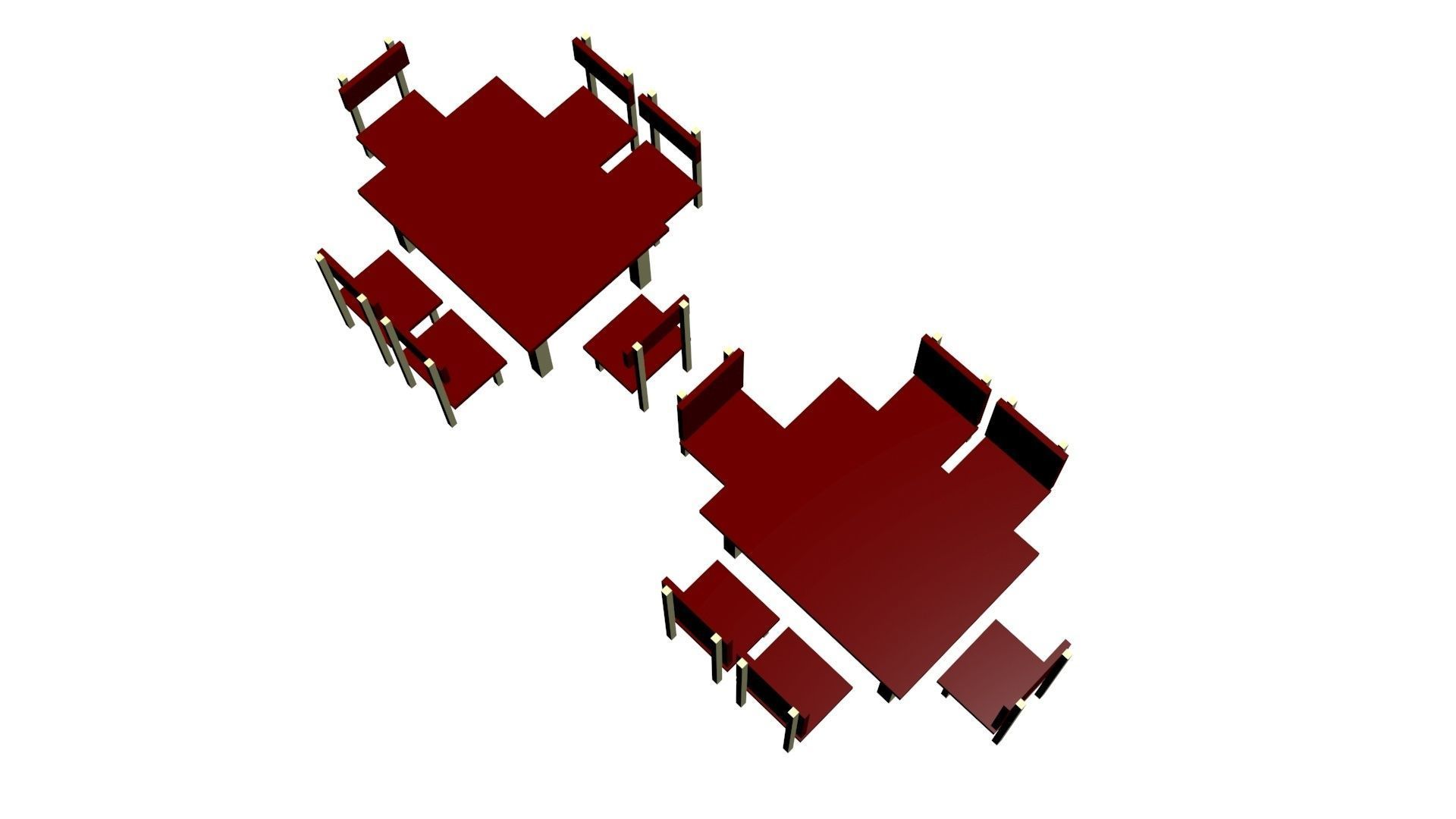 Low Poly Game Ready Table and Chairs Low-poly 3D model_3