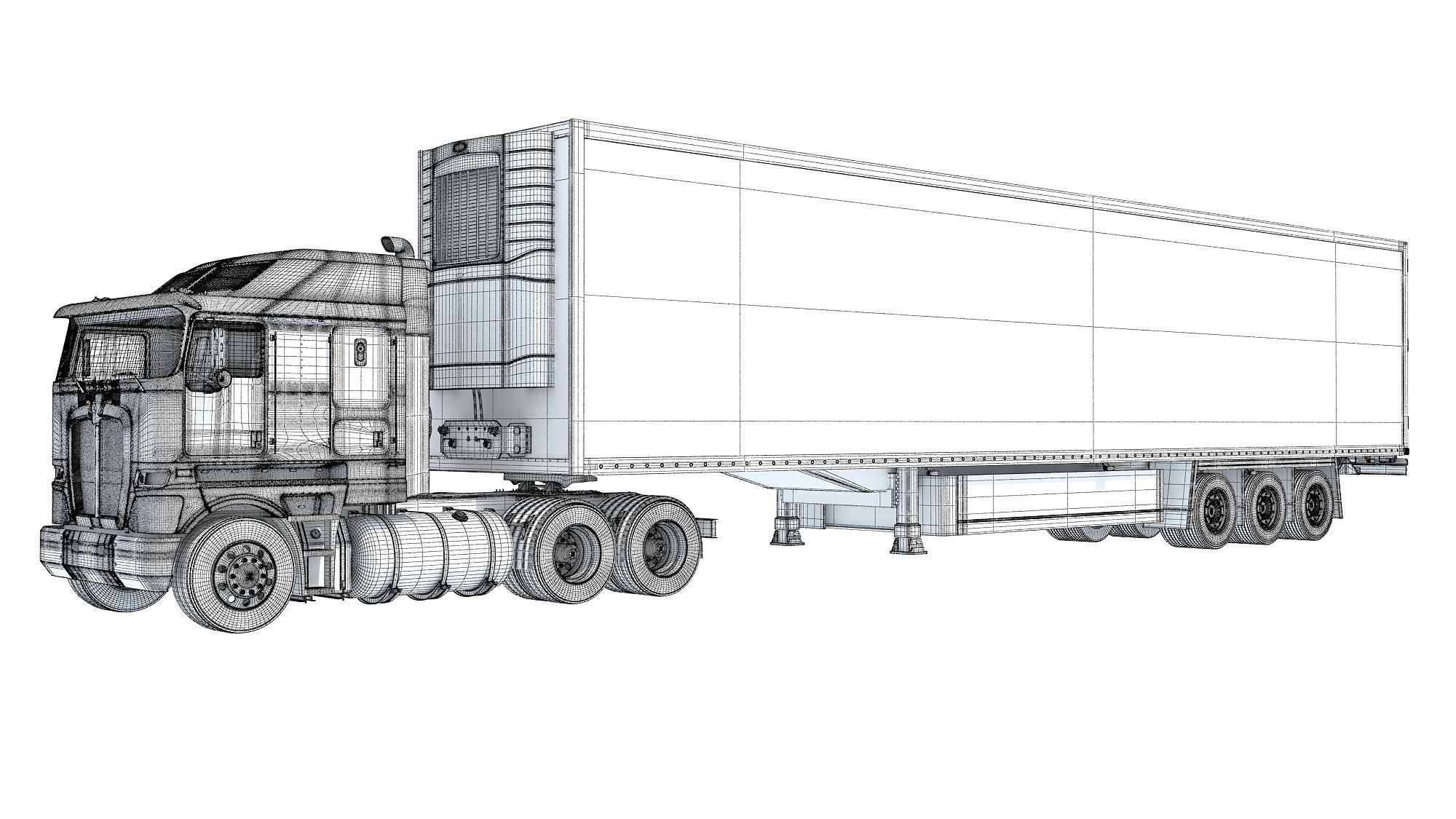 Truck with Reefer Refrigerator Trailer 3D model_16