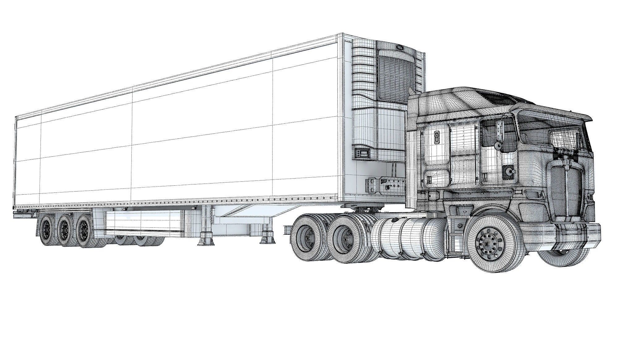 Truck with Reefer Refrigerator Trailer 3D model_19