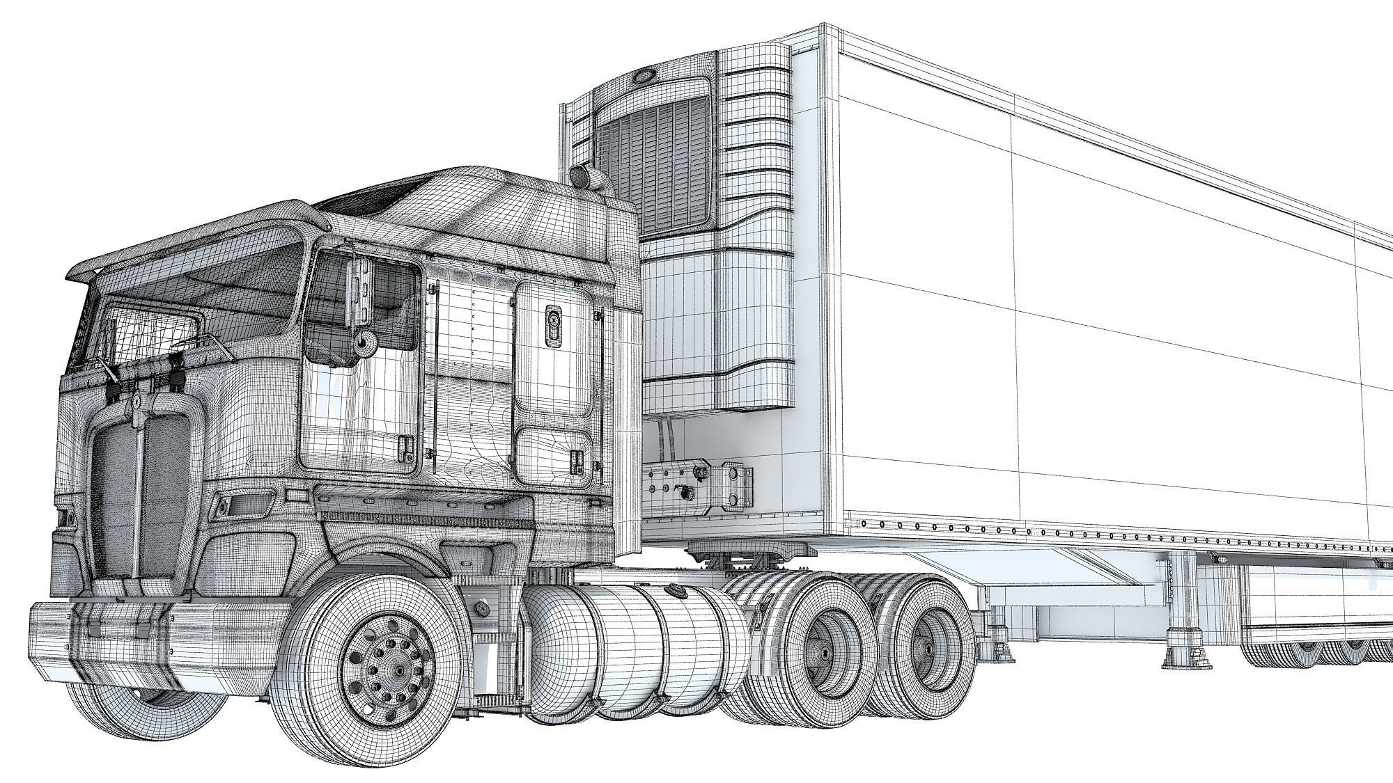 Truck with Reefer Refrigerator Trailer 3D model_20