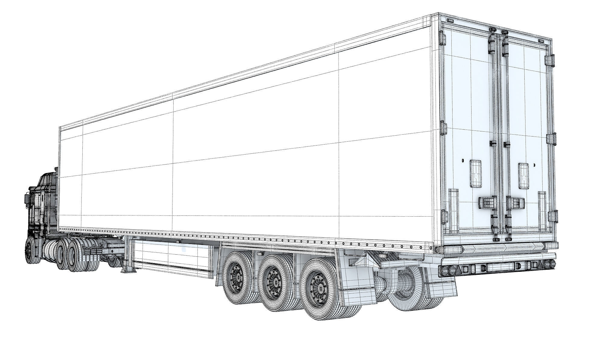 Truck with Reefer Refrigerator Trailer 3D model_17