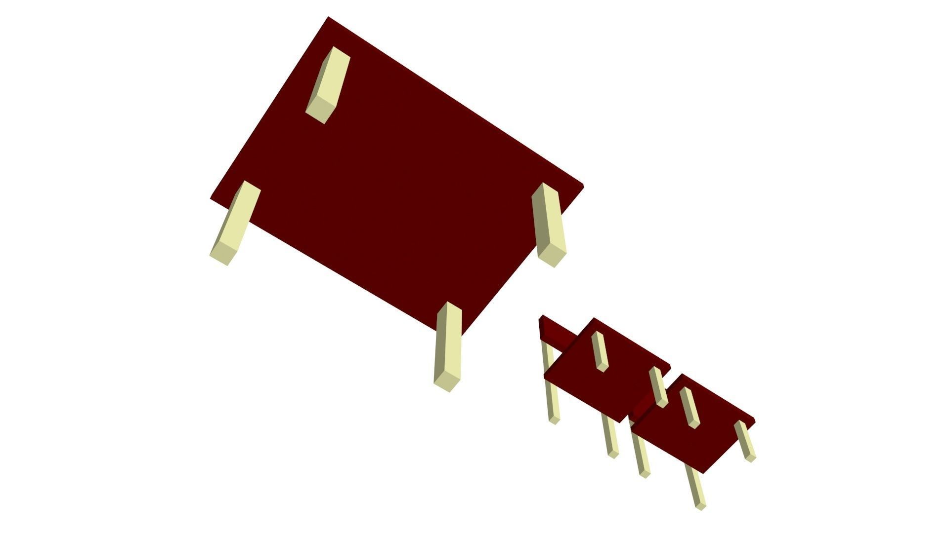 Low Poly Game Ready Table and Chairs Low-poly 3D model_4