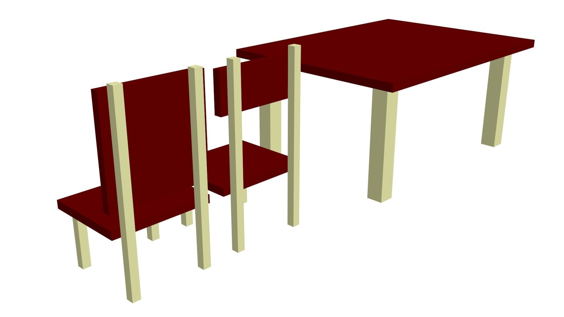 Low Poly Game Ready Table and Chairs Low-poly 3D model_2