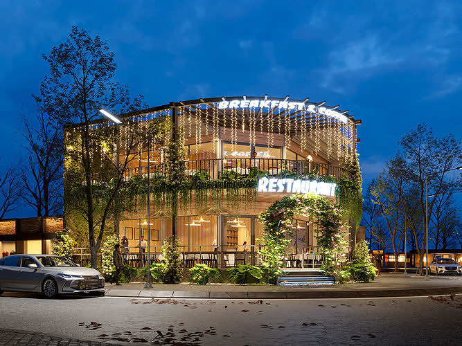 Exterior Restaurant -House Design - Vray for Sketchup 3D model 2
