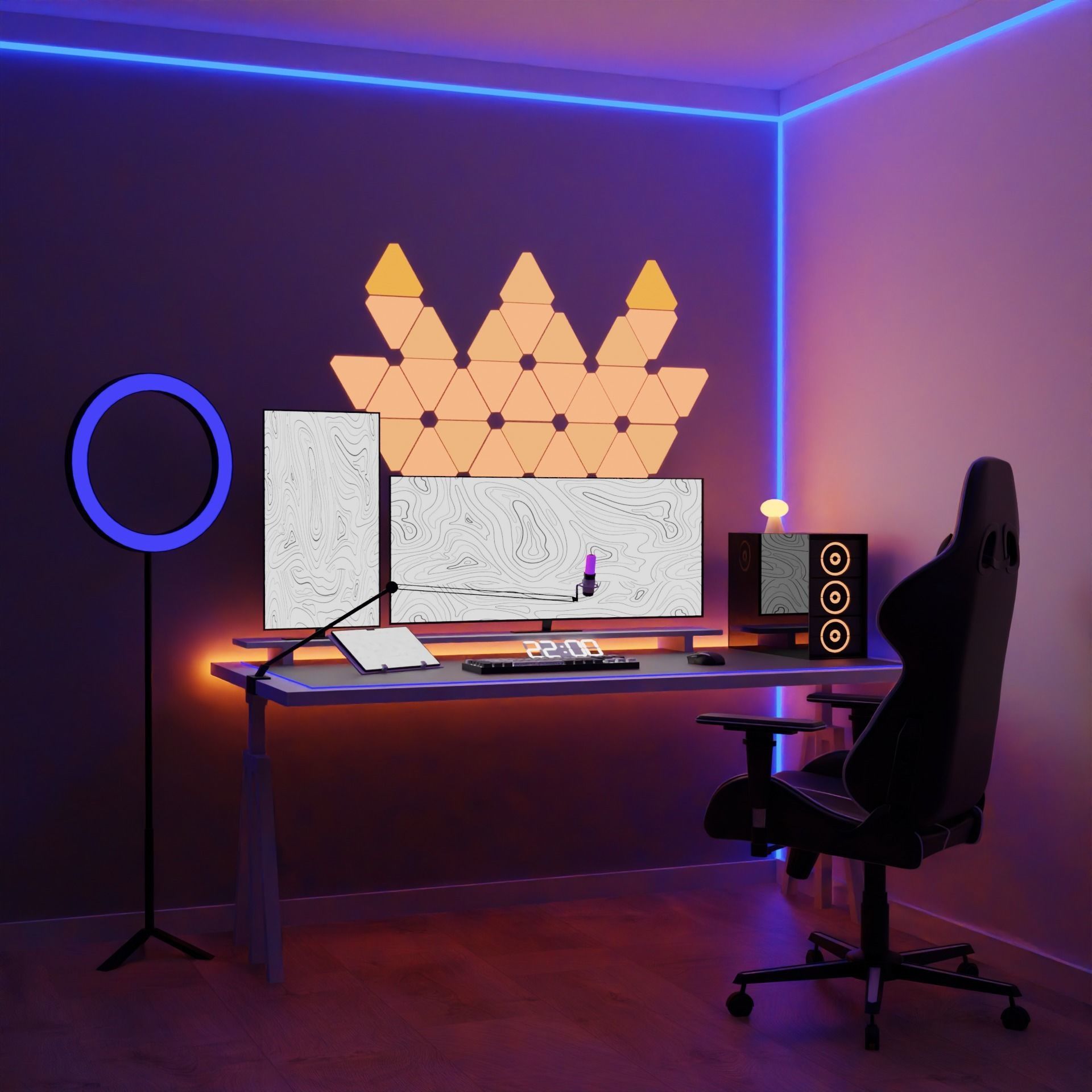 white setup gaming desk 3D model_13