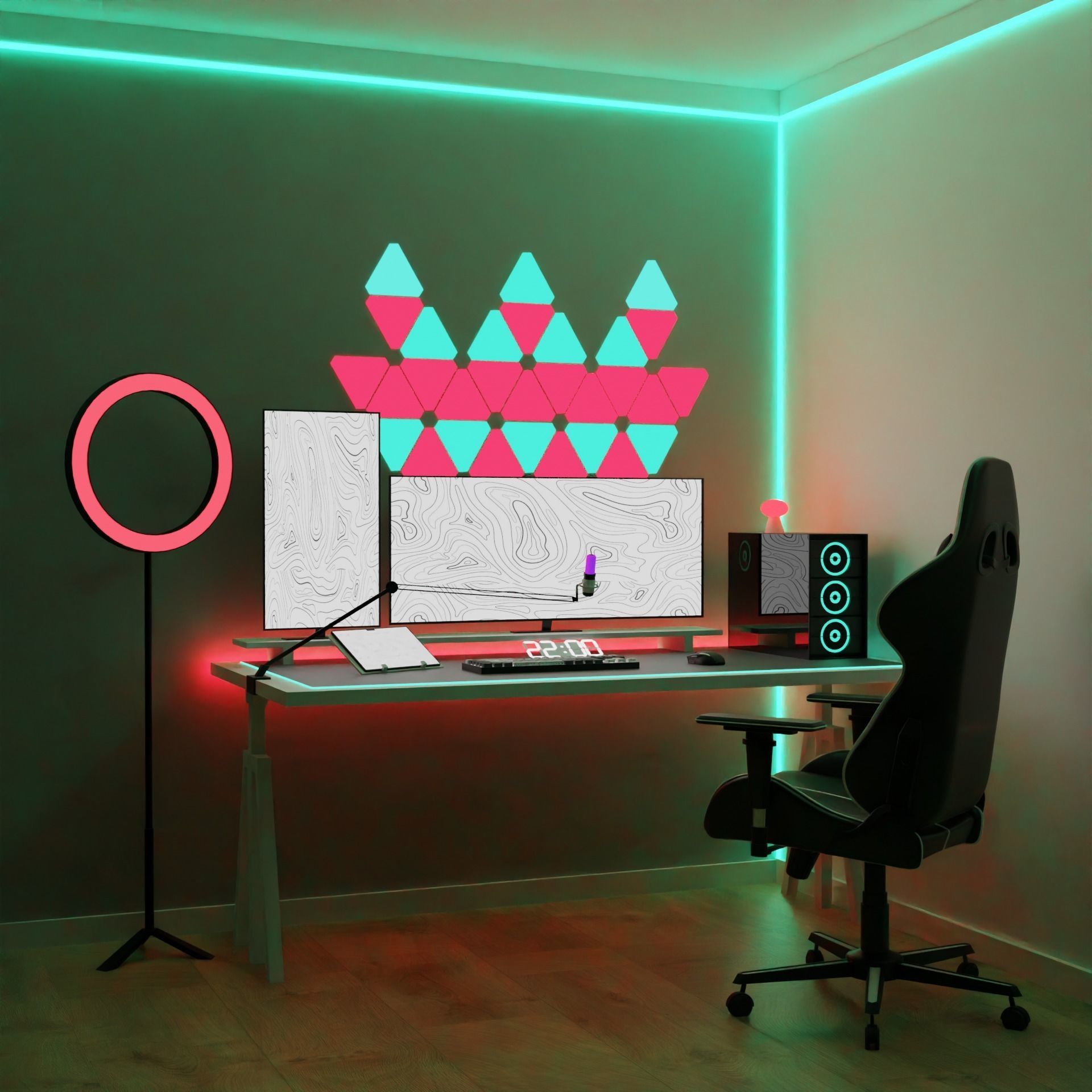 white setup gaming desk 3D model_16