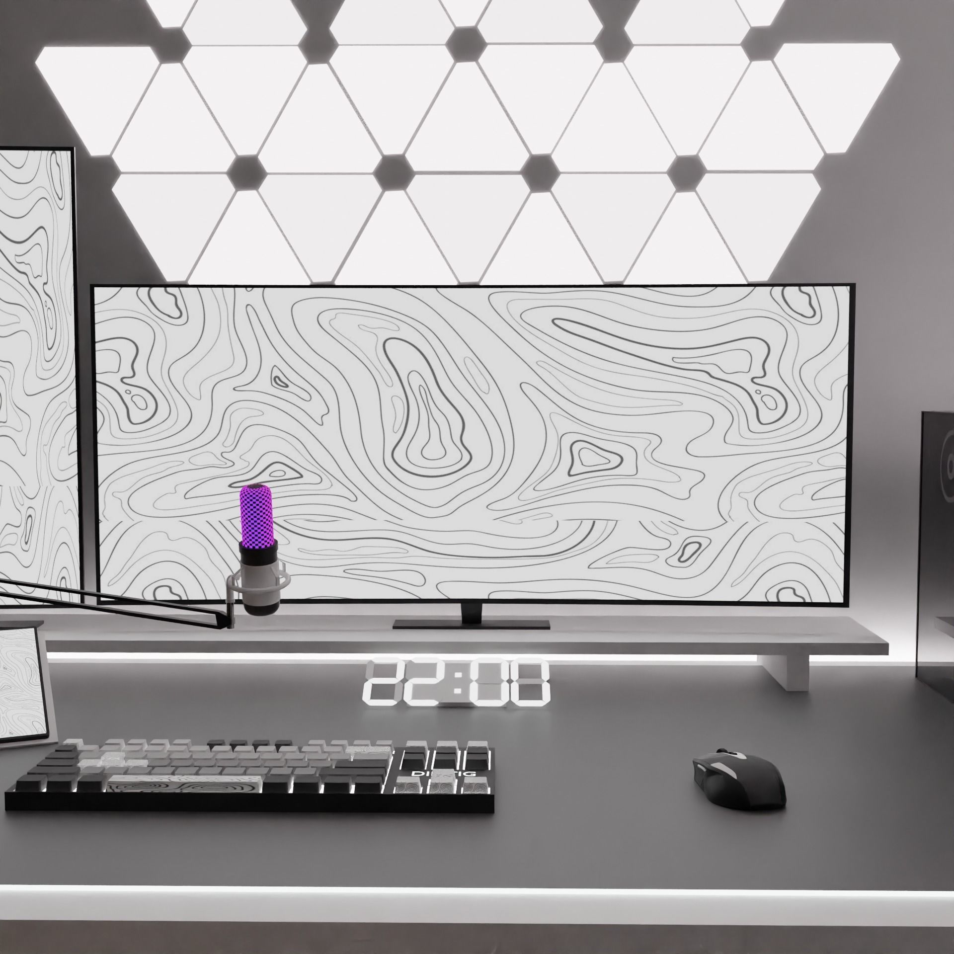 white setup gaming desk 3D model_2