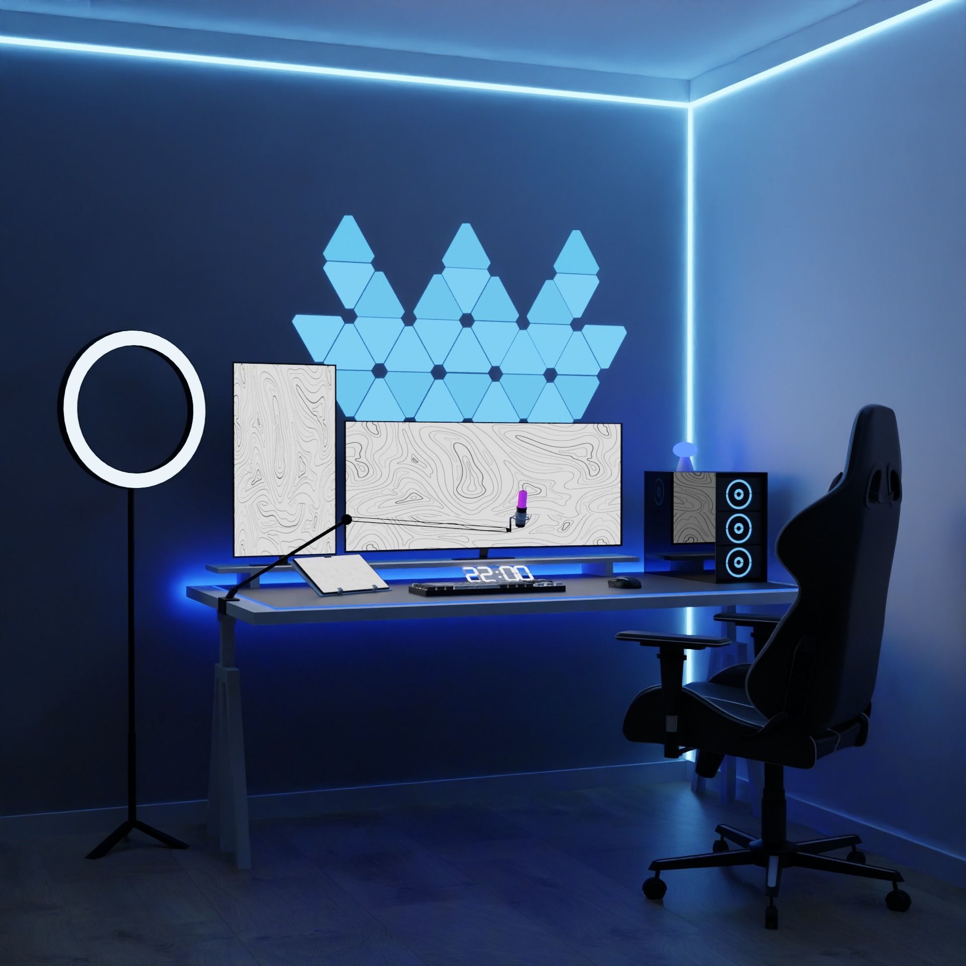 white setup gaming desk 3D model_15