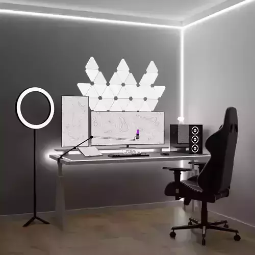 white setup gaming desk 3D model