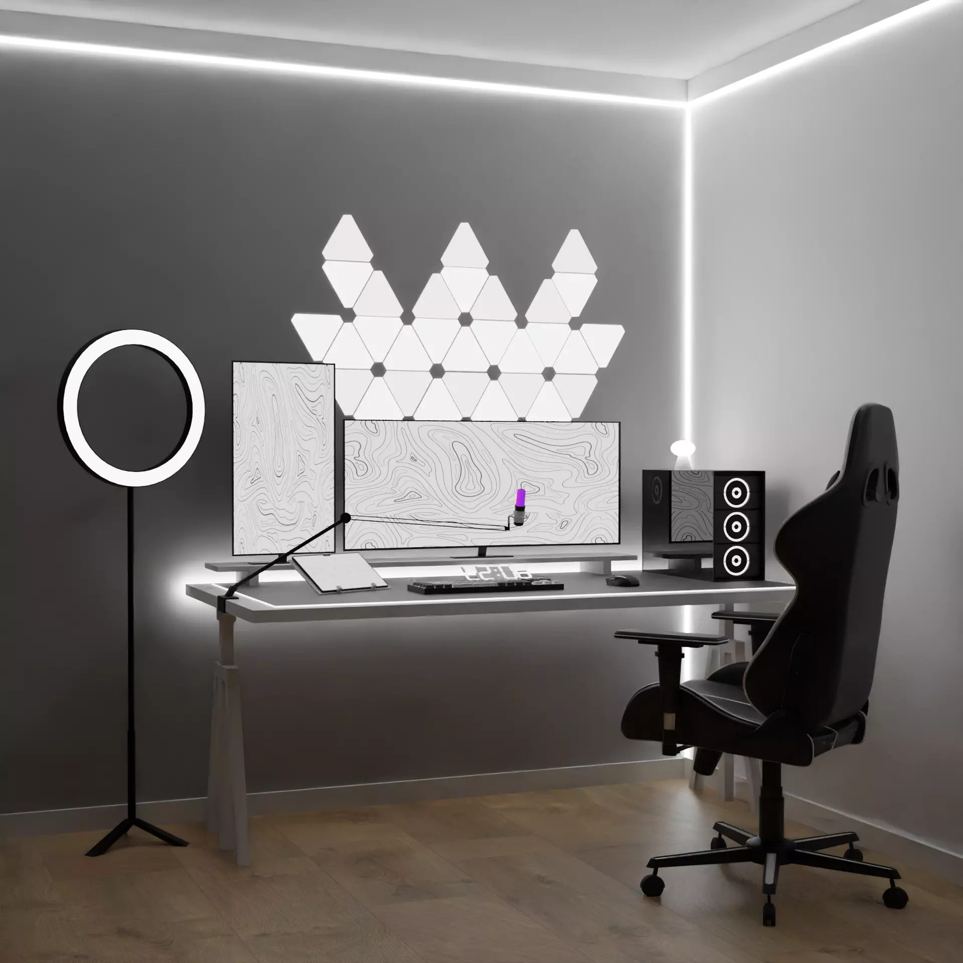 white setup gaming desk 3D model_0