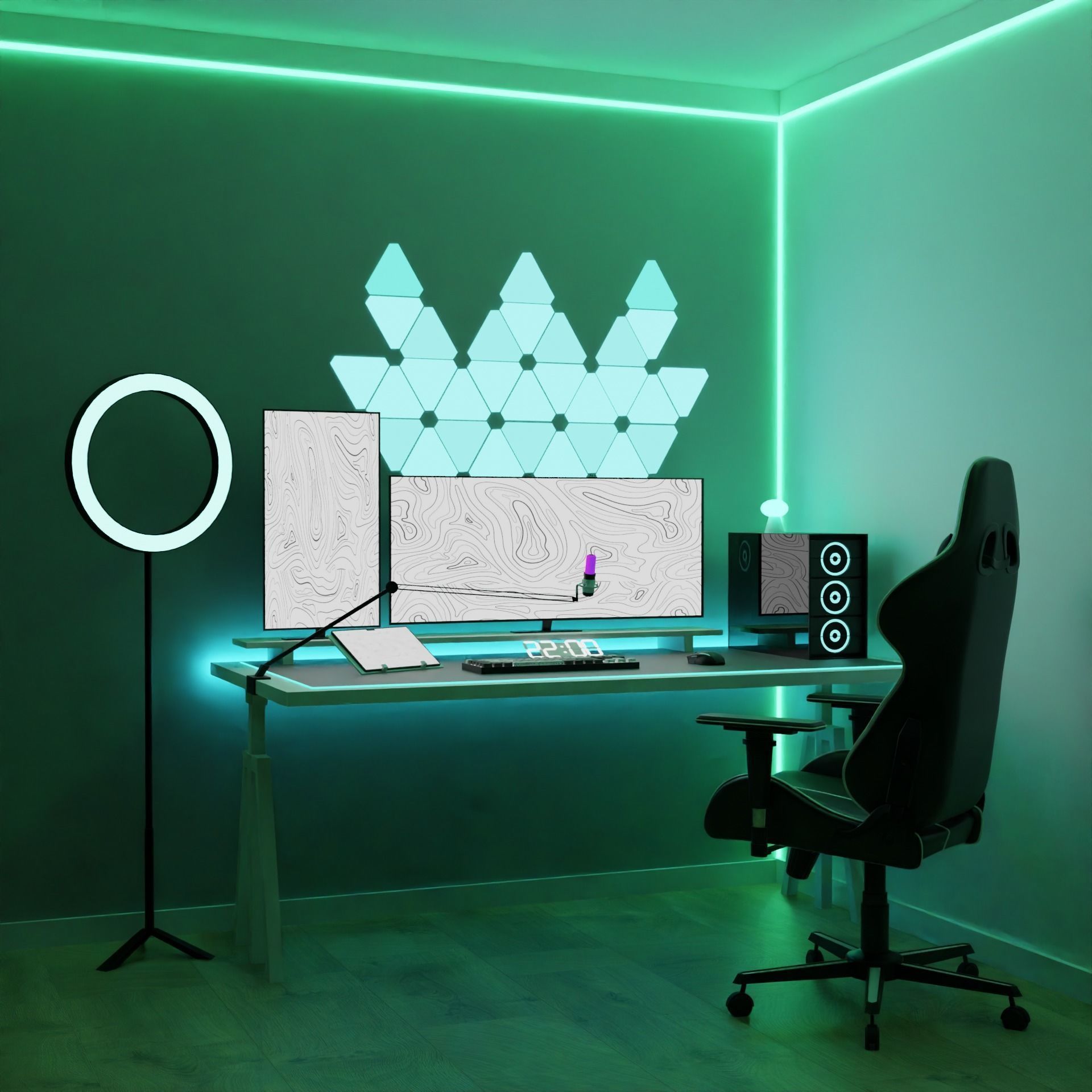 white setup gaming desk 3D model_14